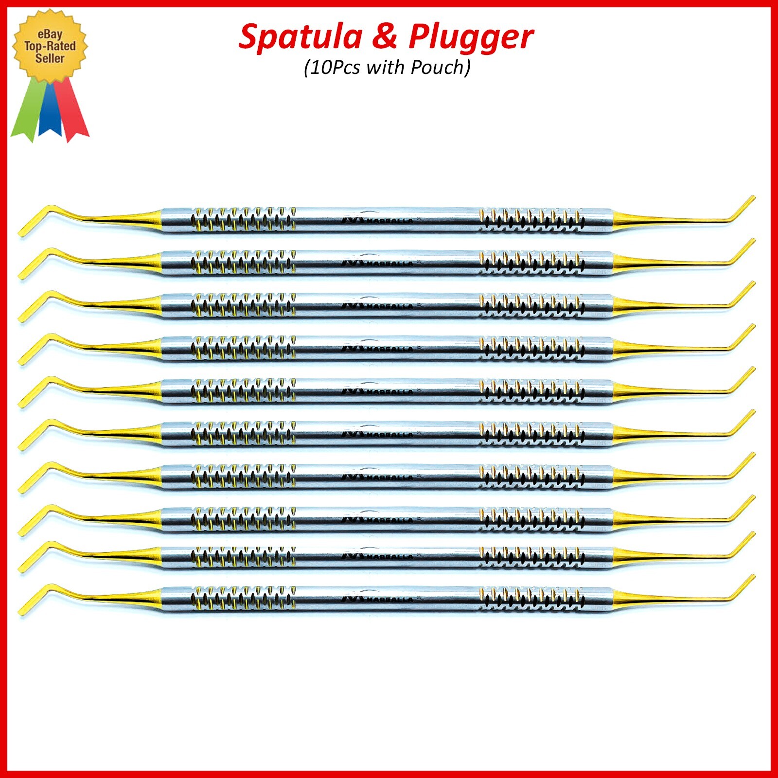 Dental Composite Filling Spatula & Plugger Titanium Gold Tips with Pouch