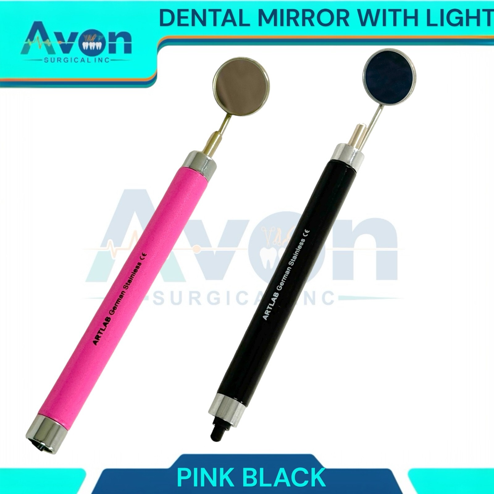 Oral Hygiene Mouth Care Examination Mirror Handle, Black & Pink, Mirror #4 + #5
