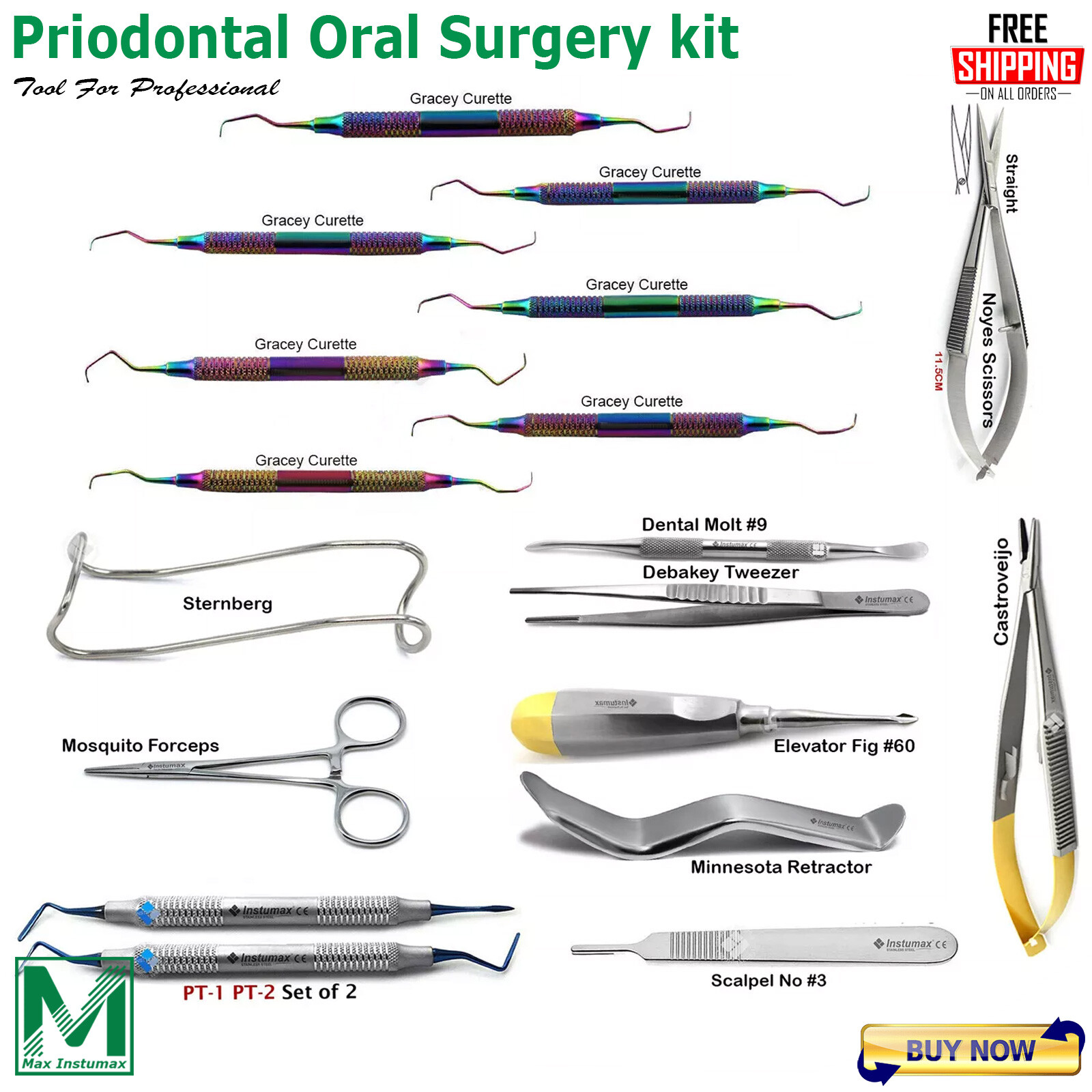 Dental Periodontal Curettes Gracey Root Scalling Tooth Scraper Scalers Retractor