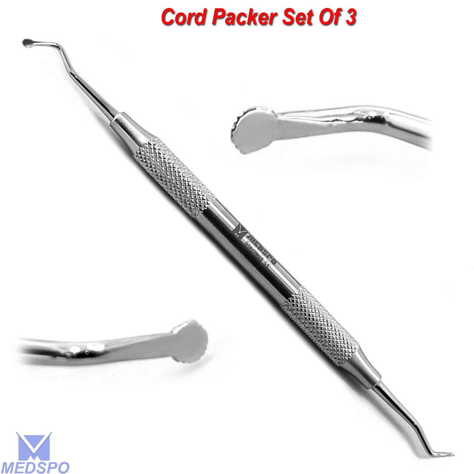 Dental Perio Cord Packer Gingival Cord Retraction Scaler Double Ended Set Of 3