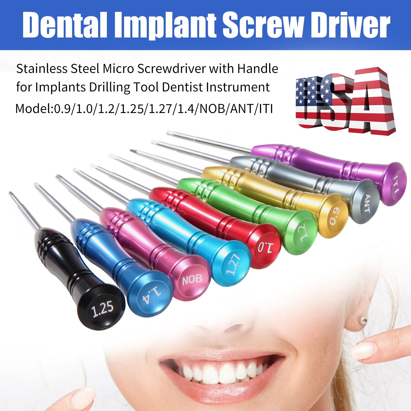USA Dental Implant Screw Driver Kit Abutment Implant Tools set of 9pcs Drivers