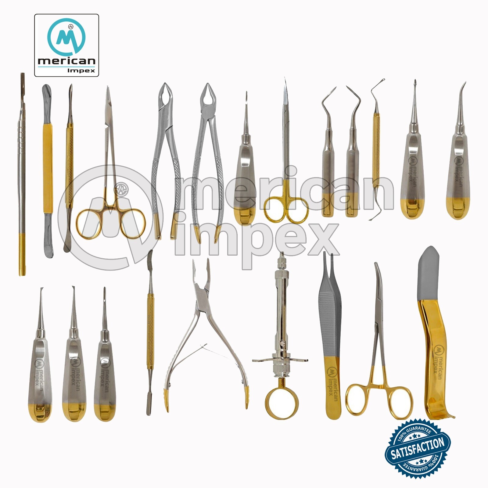 Dental Tooth Extraction Kit Oral Surgery Set 22Pc Root Elevators Scissor Forceps