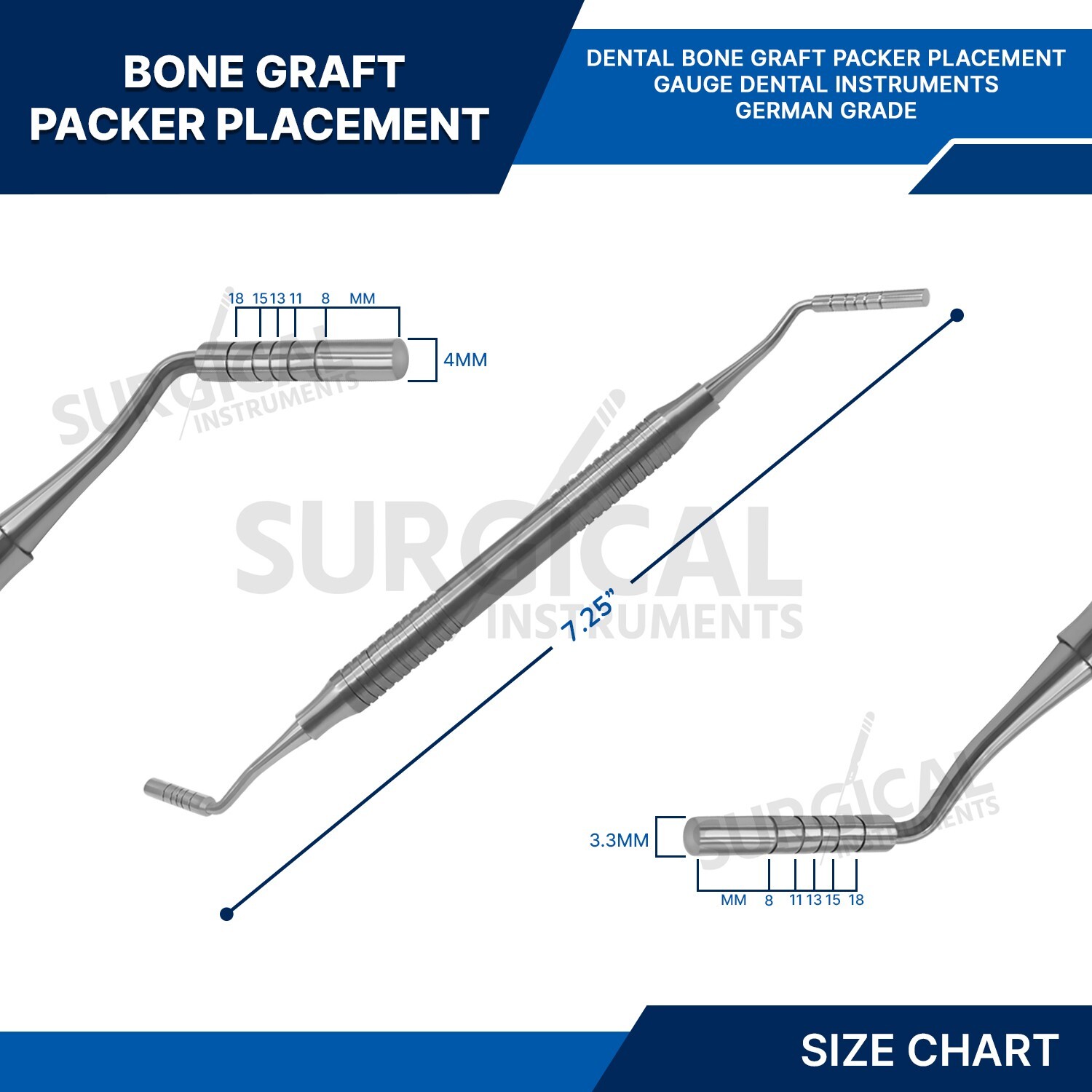 Bone Graft Packer Plugger Depth Gauge Dental Implant Tool Surgical German Grade