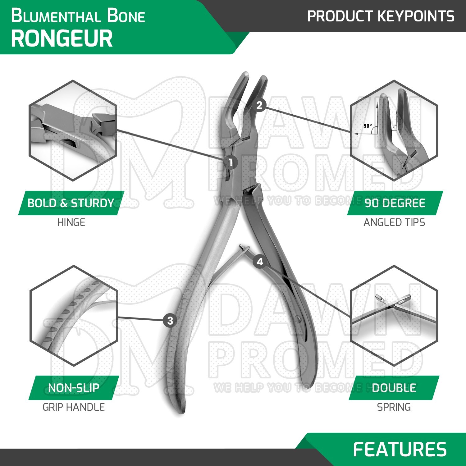 3 Pcs Blumenthal Bone Rongeur 30, 45, & 90 Degree 6″ Dental Inst Set German Gr