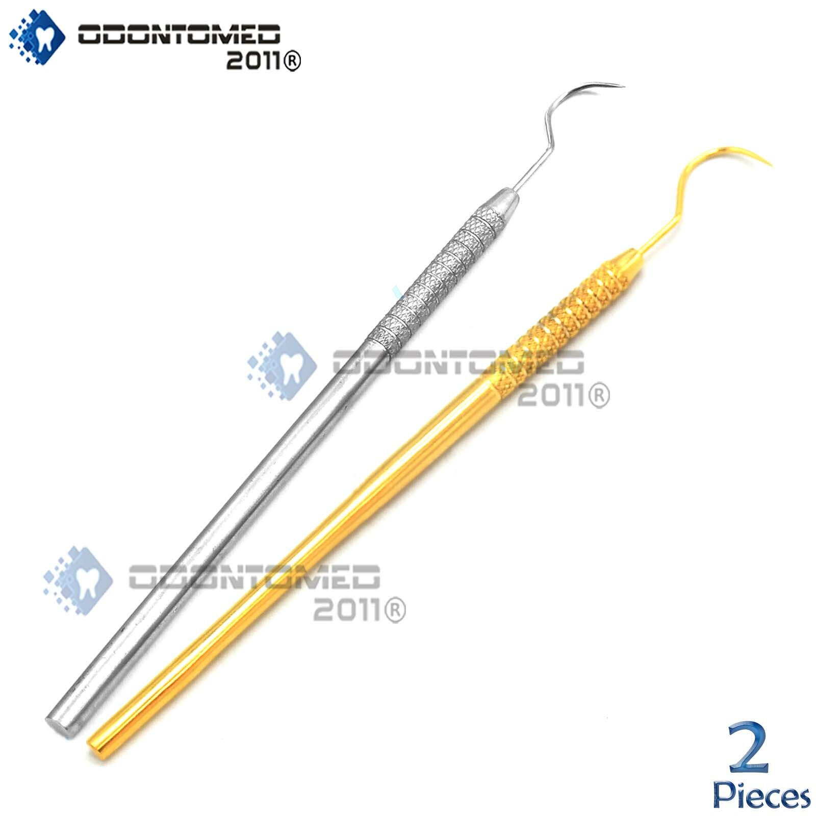 Set Of 2 Pcs Dentist Explorer 23 Tartar Remover Pick Probe Gold & Silver Tool
