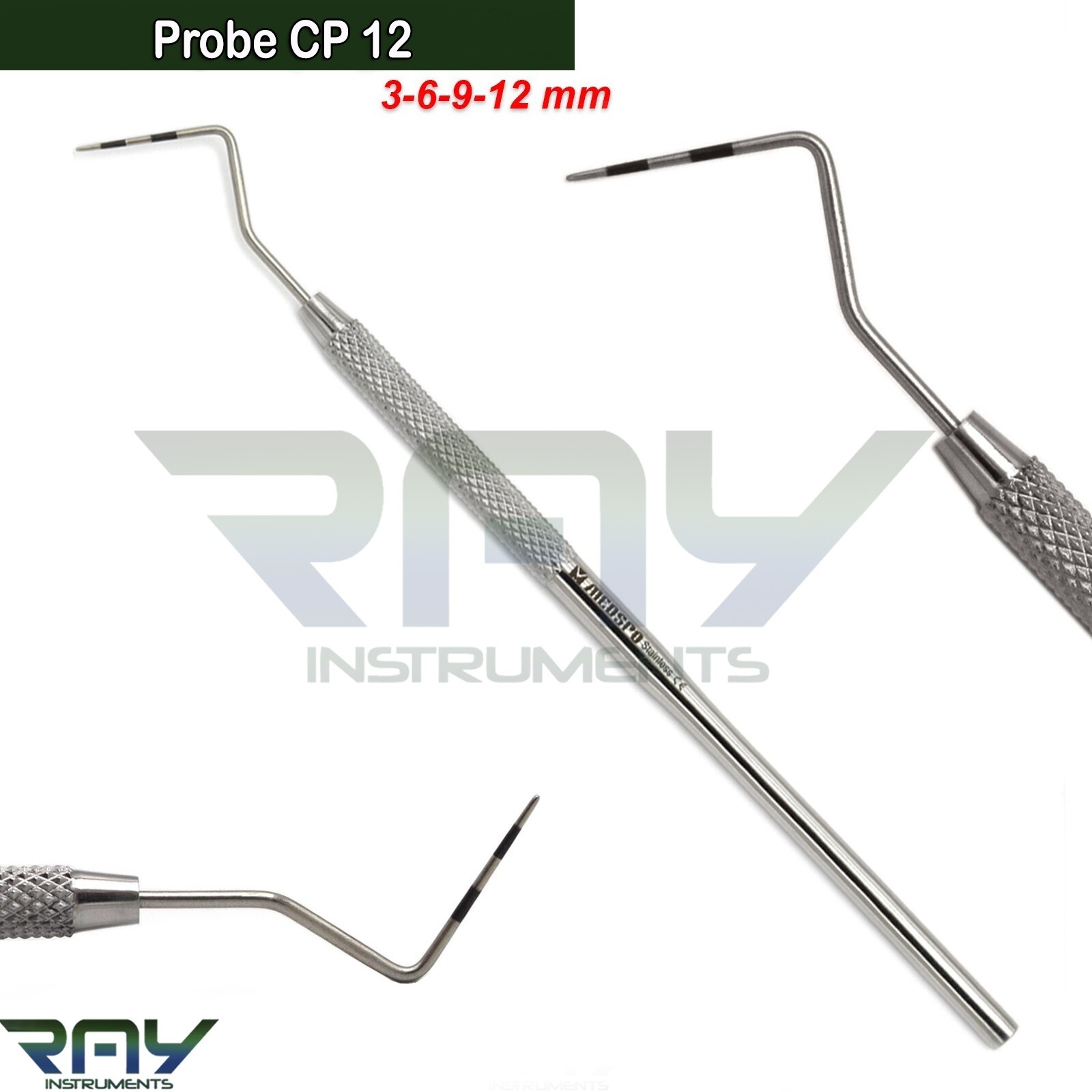 Dental Periodontal CP 12 Probe Color Coded 3-6-9-12 Marking Diagnostic Probes