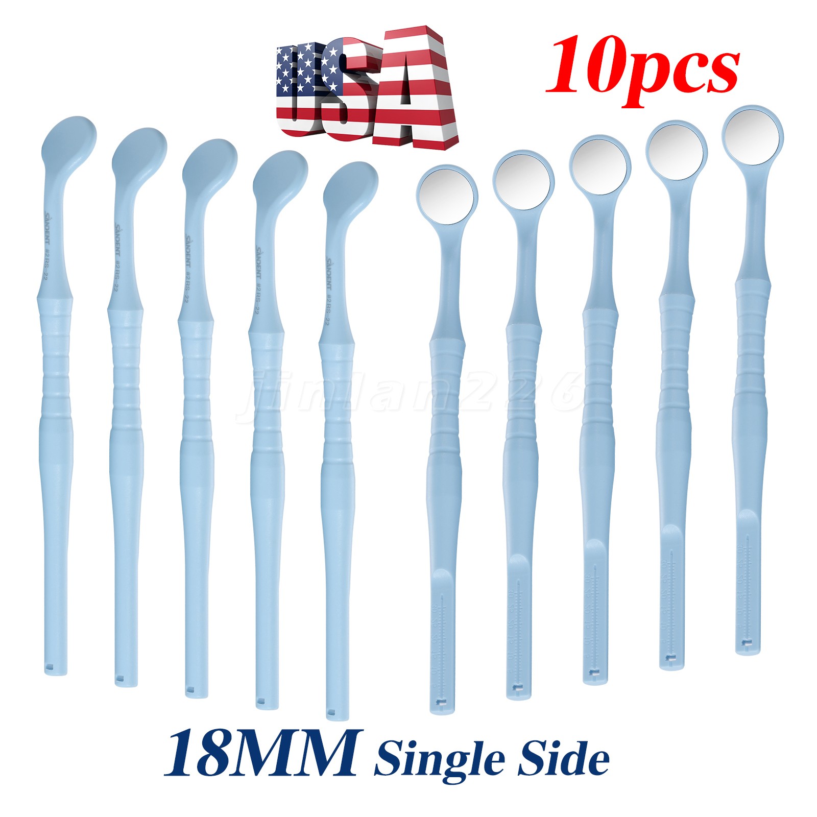 4*10pc Dental Mouth Mirror With Blue 18mm Single Side HANDLE Examination Tool