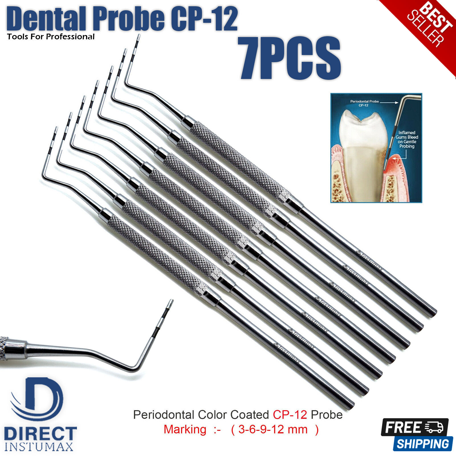 CP-12 Probe Set – 7-Piece Color-Coded Periodontal Pocket Depth Measuring Tools