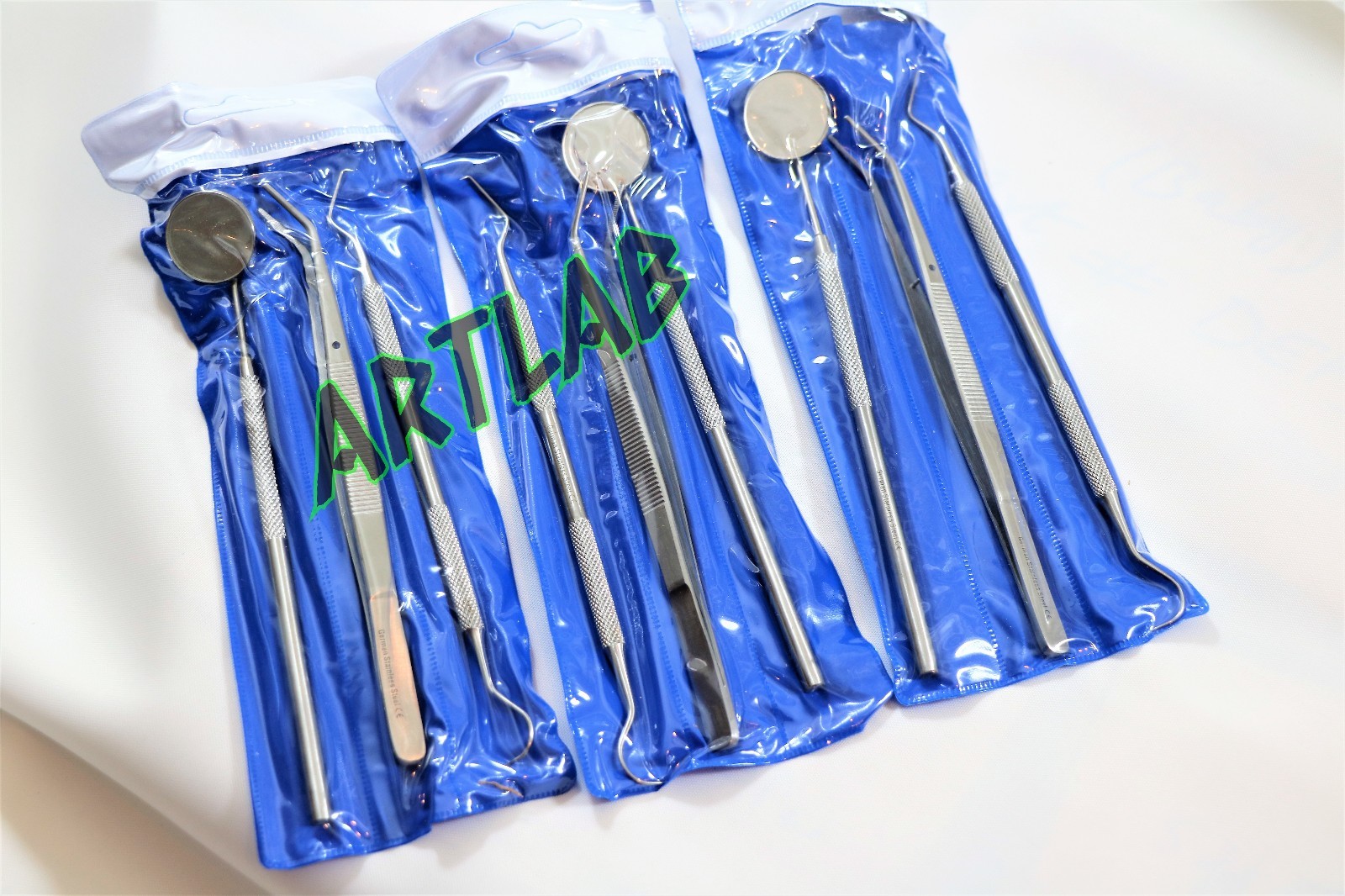 9 GERMAN BASIC DENTAL SETS- EXPLORER PROBE+DENTAL MIRROR+COLLEGE COTTON PLIER