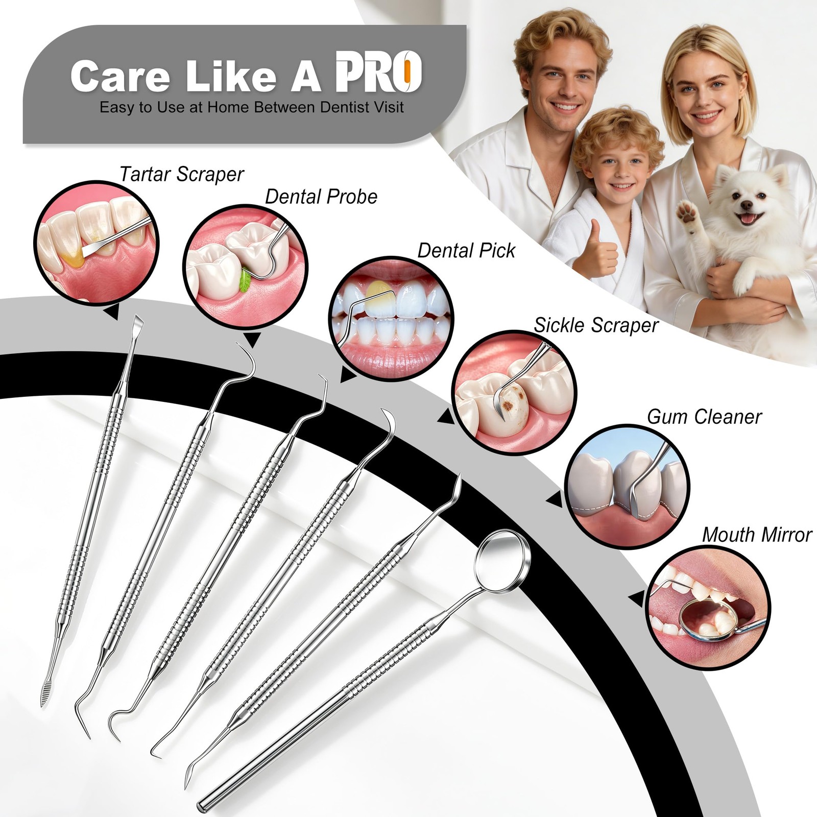 Dental Tools, Dental Pick for Teeth Cleaning, Stainless Steel Hygiene Kit with T
