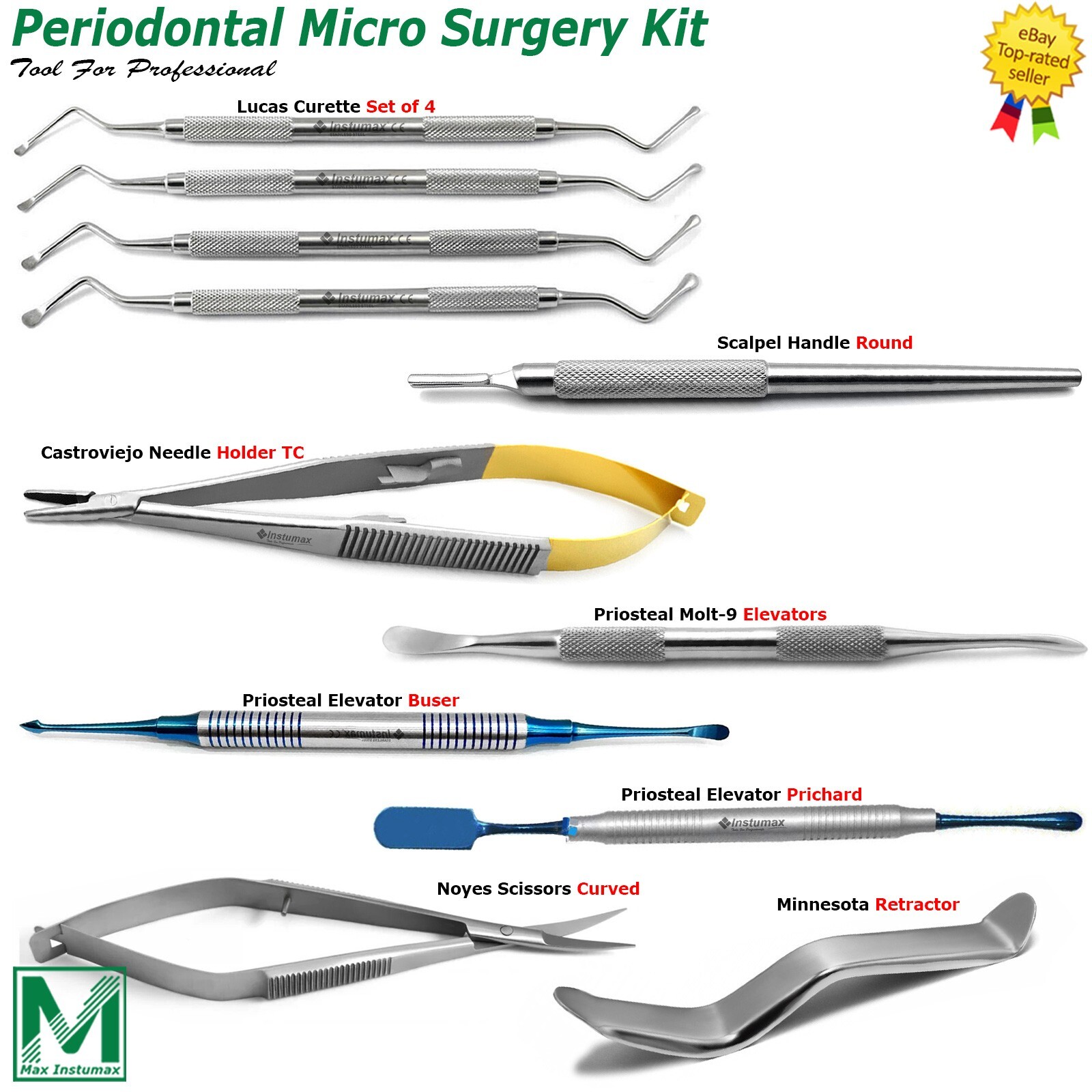 Dental Periodontal Lucas Curettes Periosteal Elevators Micro Oral Surgery Kit