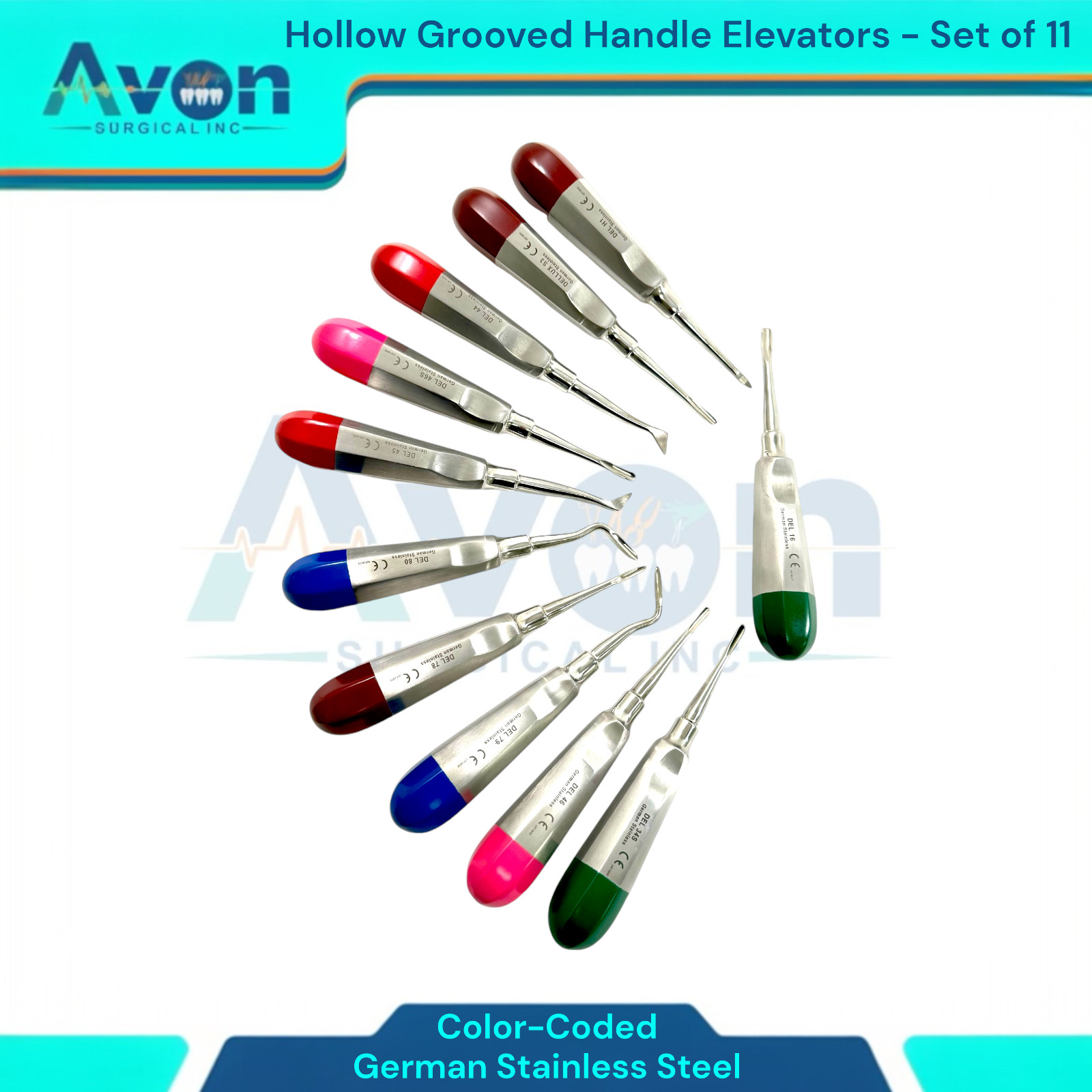 11pcs Set Dental Elevators Mix, Luxating, Extraction Oral Tools | German Steel