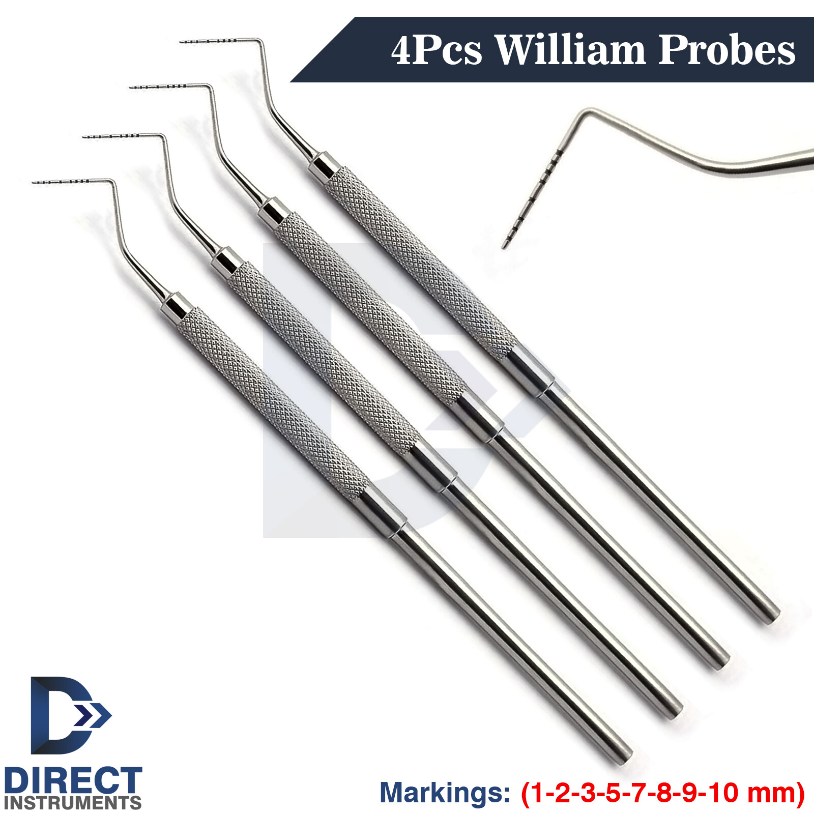 4Pcs Dental Williams Probes Periodontal Assessing Pocket Depth Color Coded Probe