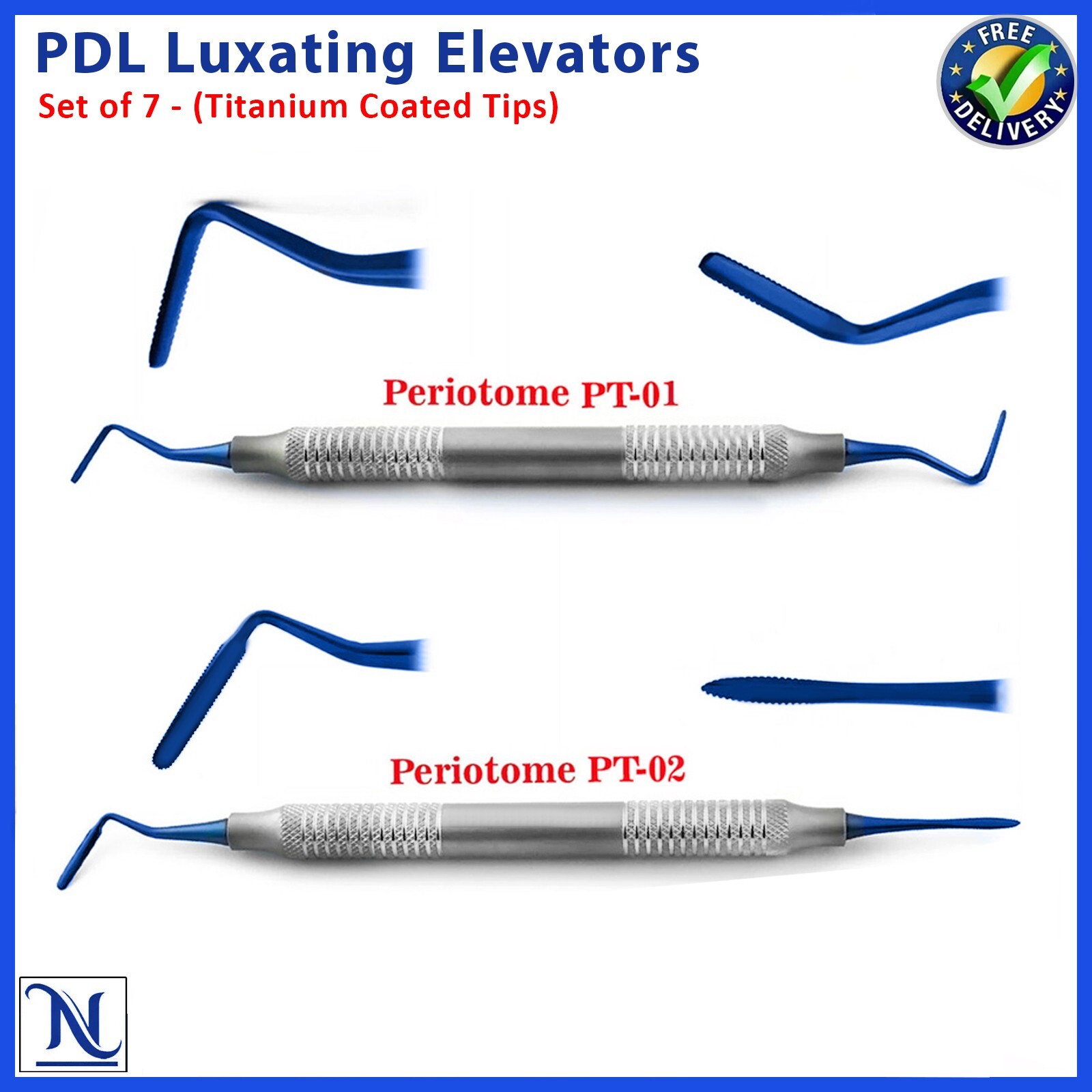 Periotome PDL Periodontal Ligament PT 1 & PT 2 Dental Tooth Extraction Blue Tips