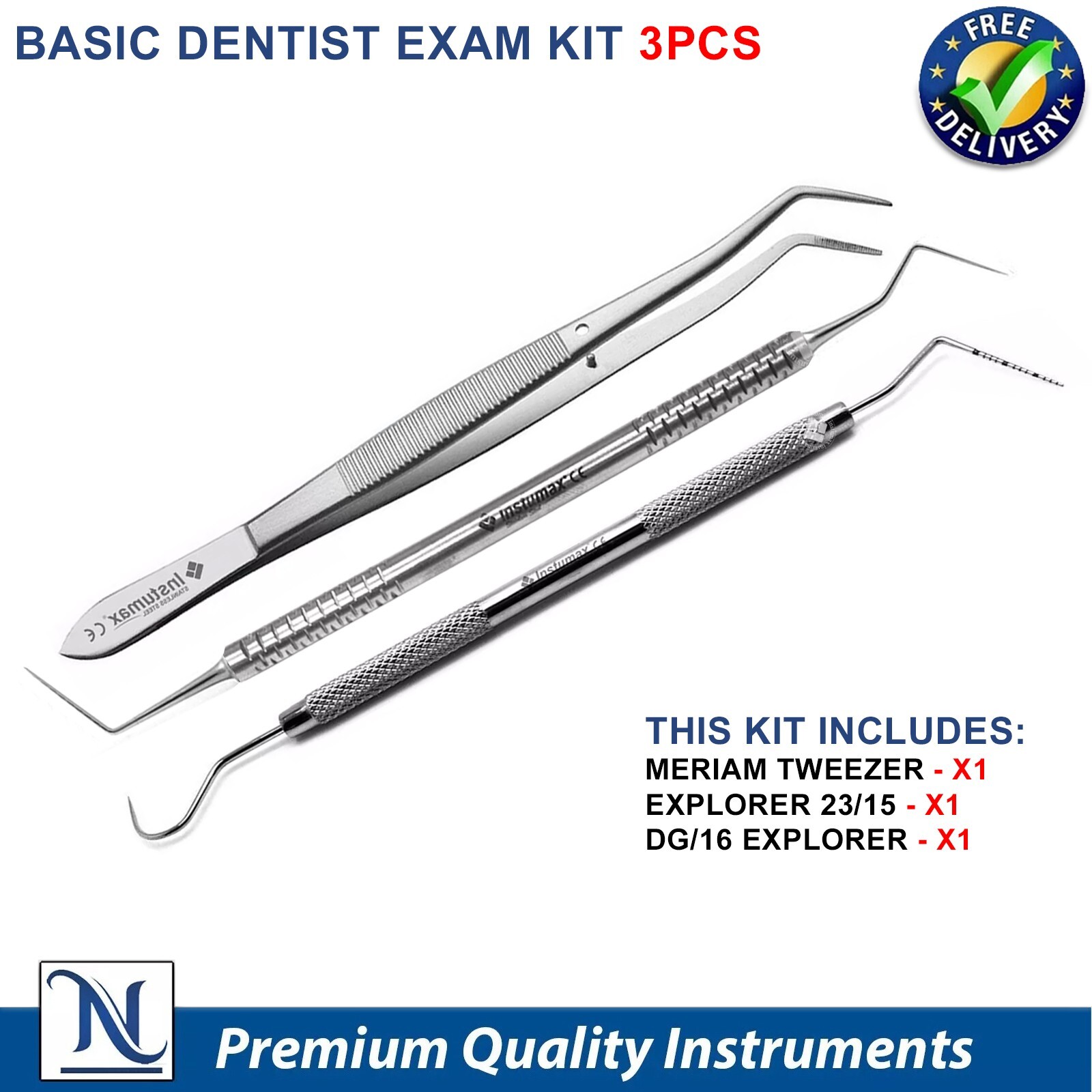 3Pcs Examination Dental Tooth Scraping Oral Care Scalers Explorer DG-16 Tweezer