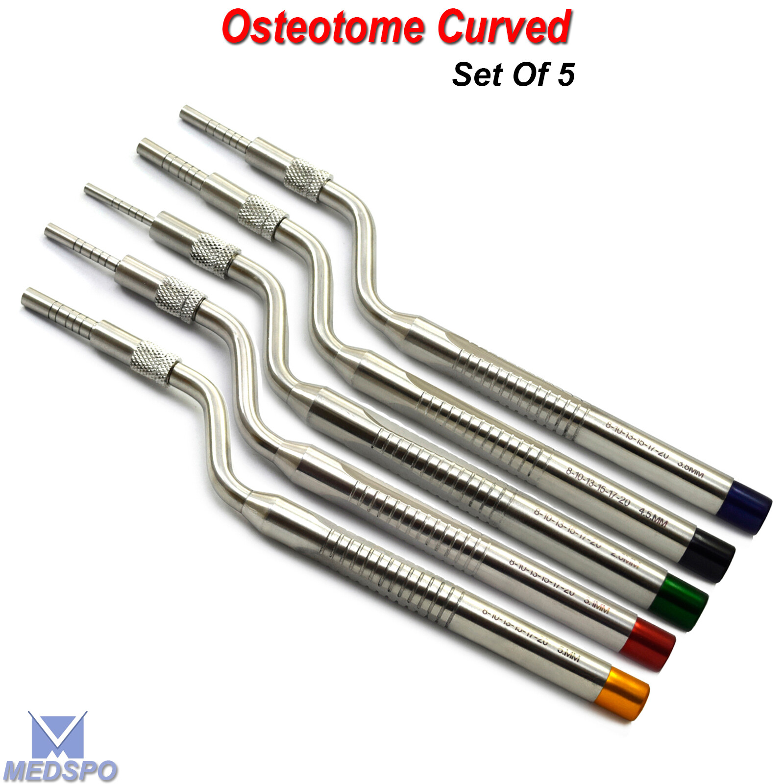 Osteotomes Kit Curved OffSet Concave Dental Implant Instrument Sinus Lift 5 PCS