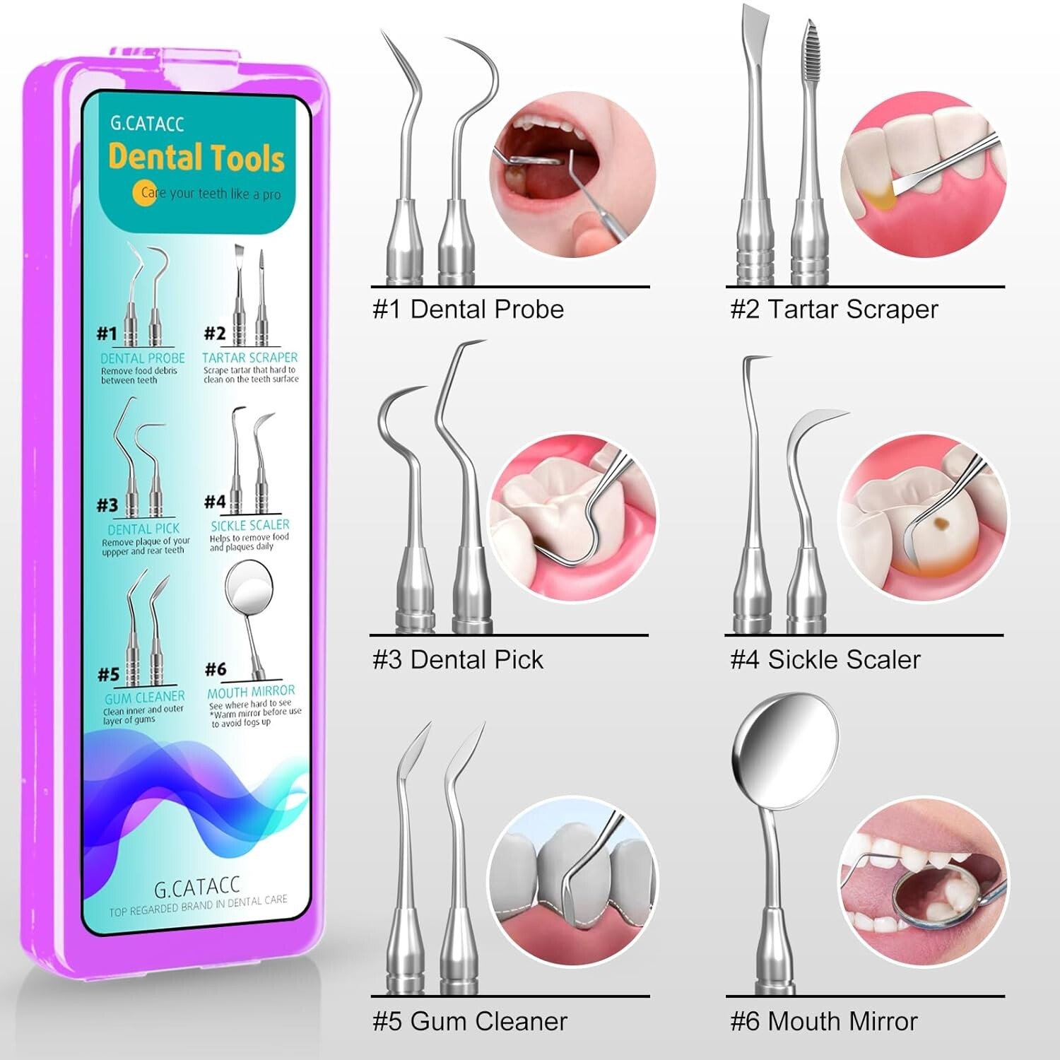 Dental Tools, Dental Pick for Teeth Cleaning, Stainless Steel Hygiene Kit with T