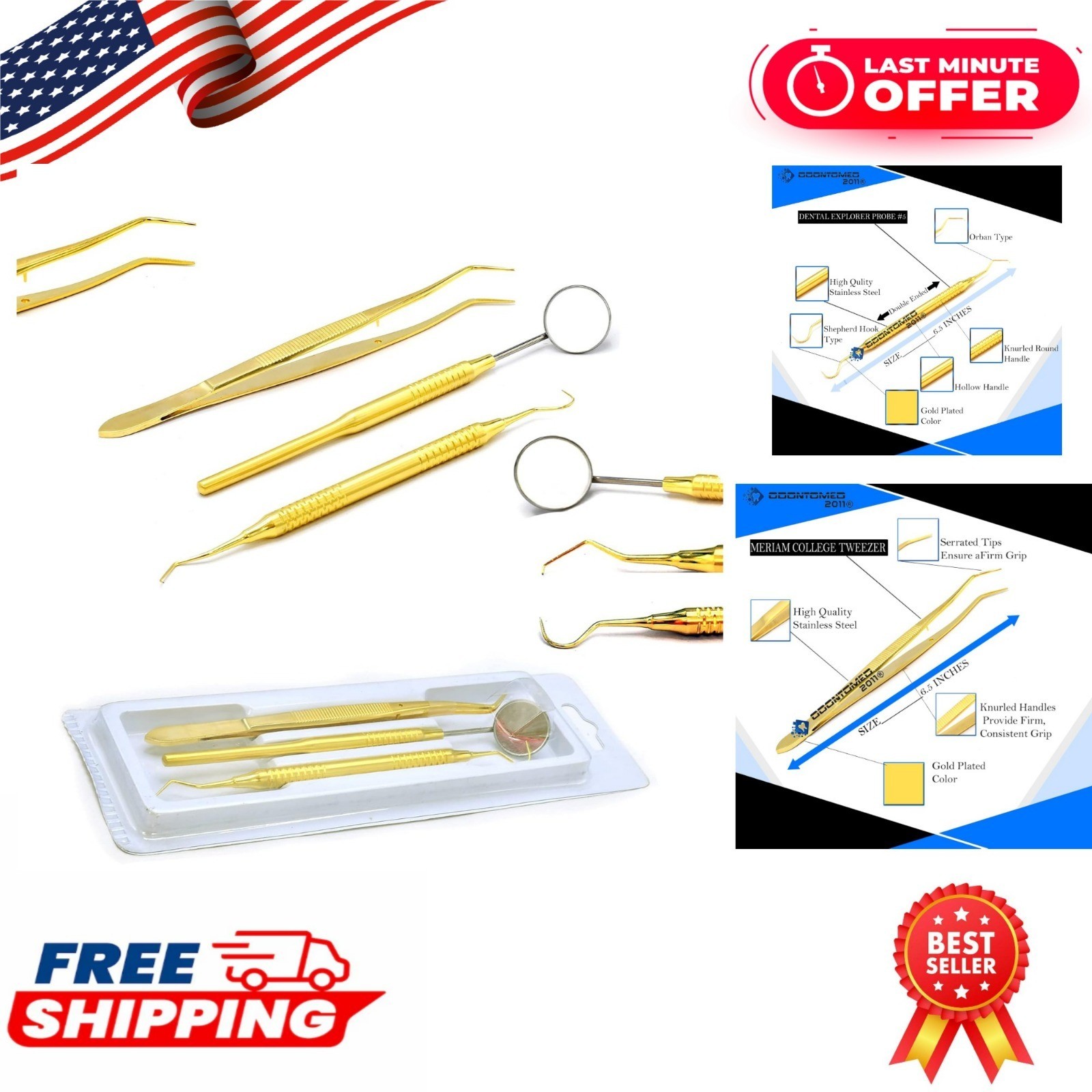 3 Pieces Basic Dental Instruments Set – Stainless Steel Tools