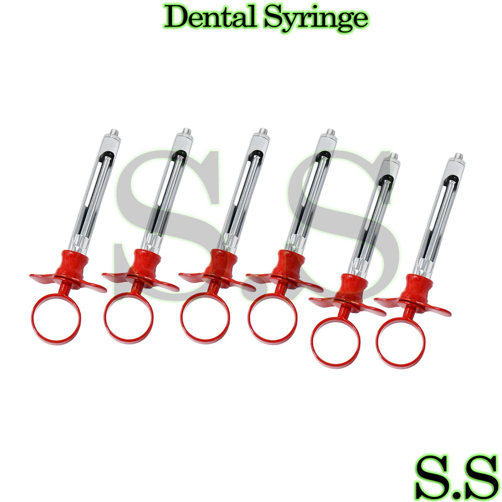 6 Dental Aspirating Syringe Red Color Handle 1.8cc Surgical Instruments