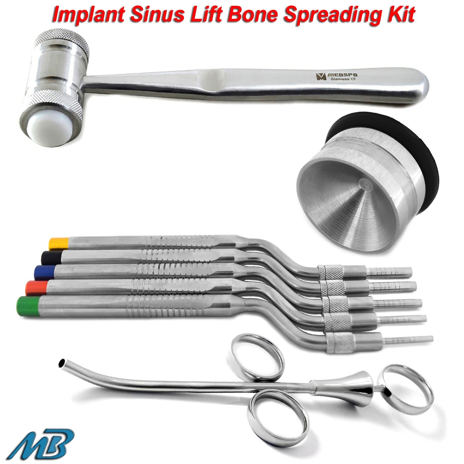 Dental Osteotomes & Bone Graft Kit Spreading Offset Hammer Grafting Syringes Set