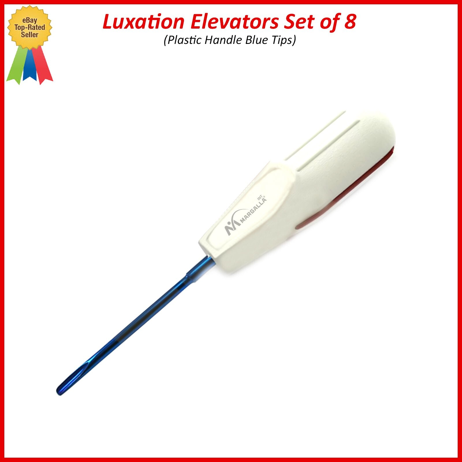 Set Of 8 Dental Luxating Elevators Blue Tip White Handle