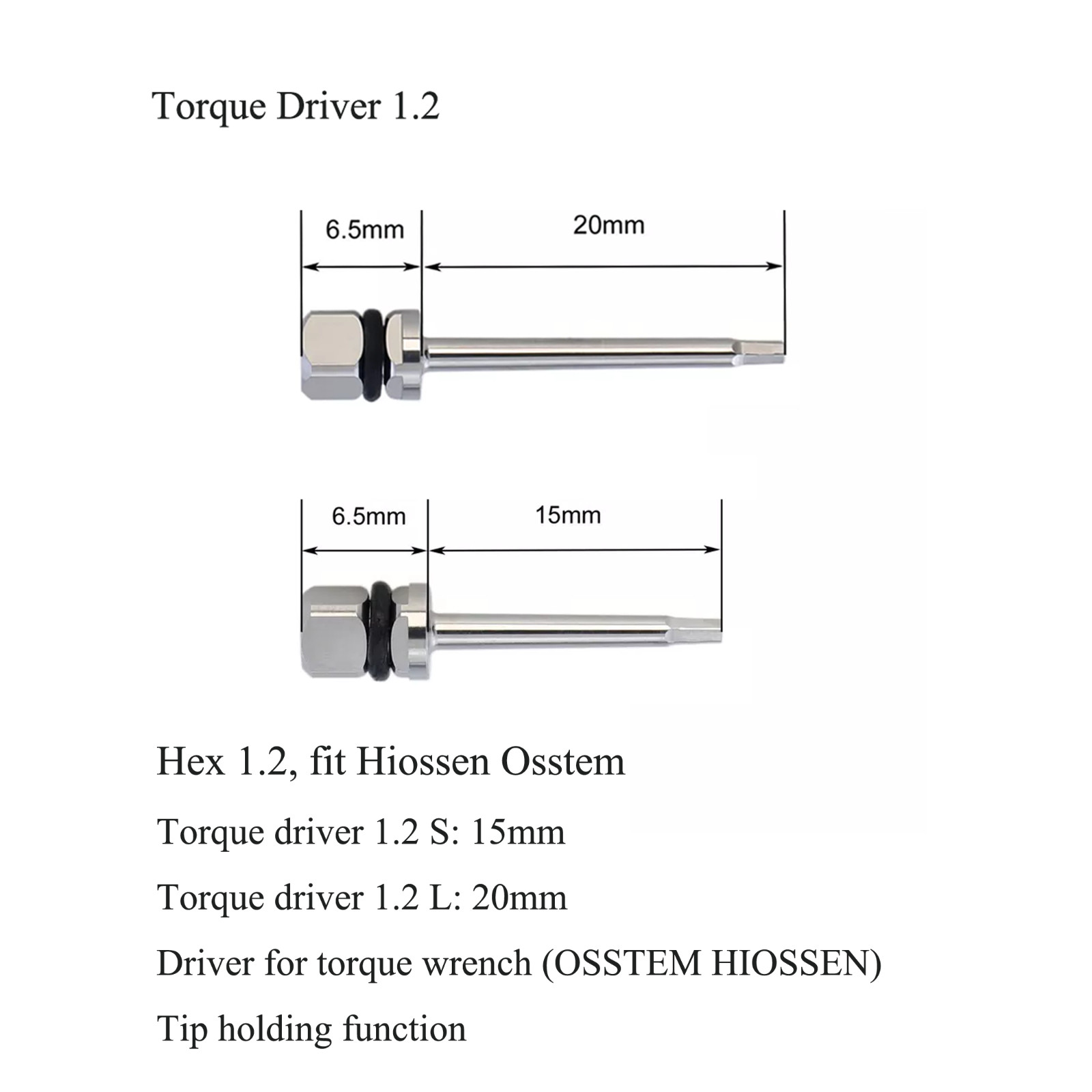 Hiossen Osstem Implant Torque Driver Hex 1.2mm Square Screwdrivers 15mm 20mm