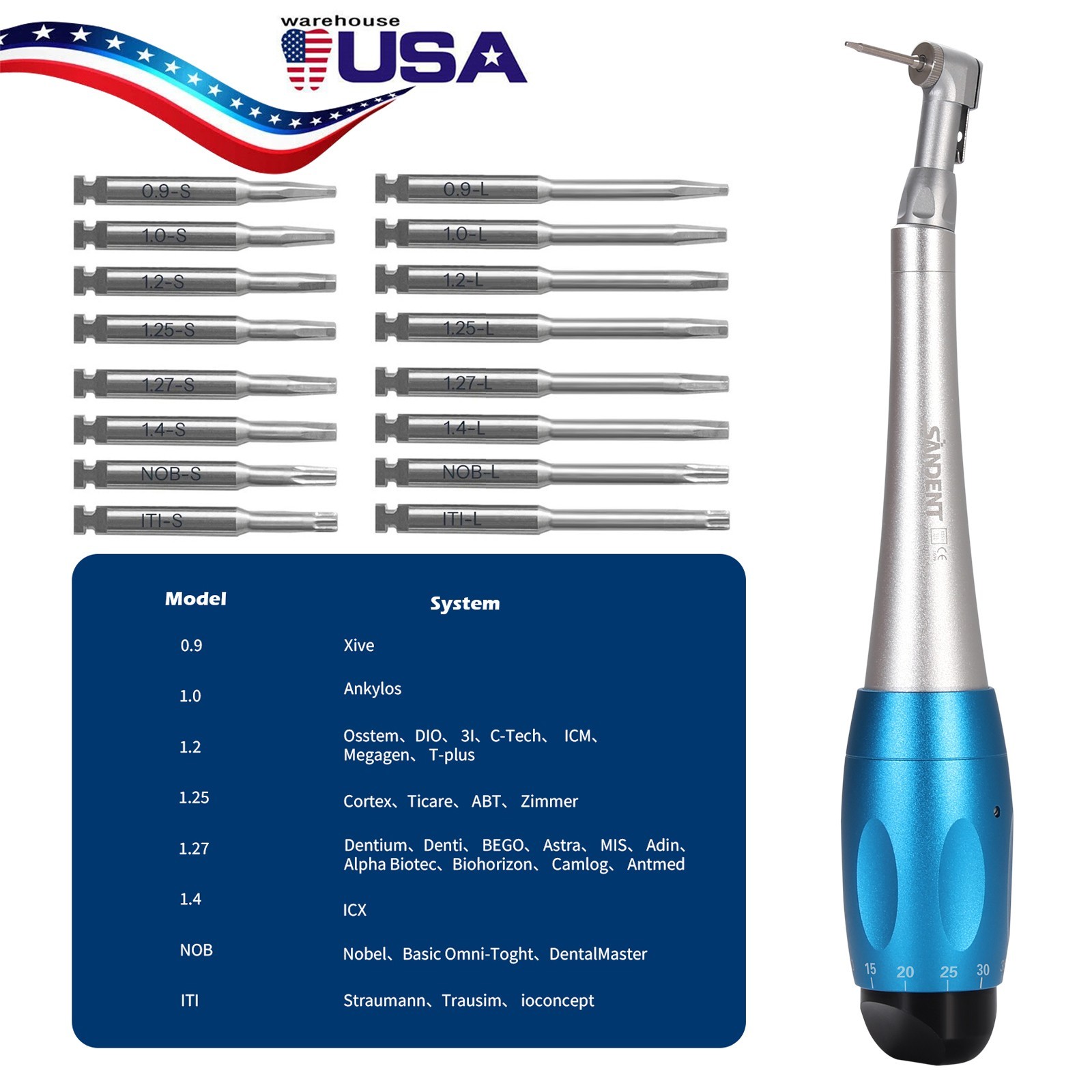 Dental Universal Implant Kit Torque Wrench Contra Angle & 16pcs Drivers Tools ne