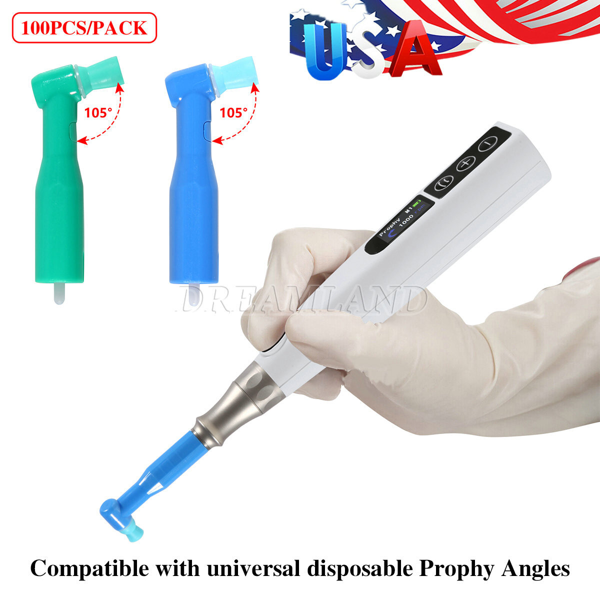 Dental Cordless Hygiene Prophy Handpiece Wireless/100 disposable prophy angles
