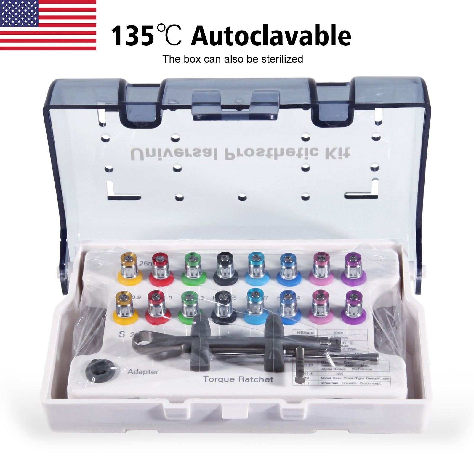 Universal Dental Implant Kit Screw Hand Driver kit Autoclavable Tool Box 15-70