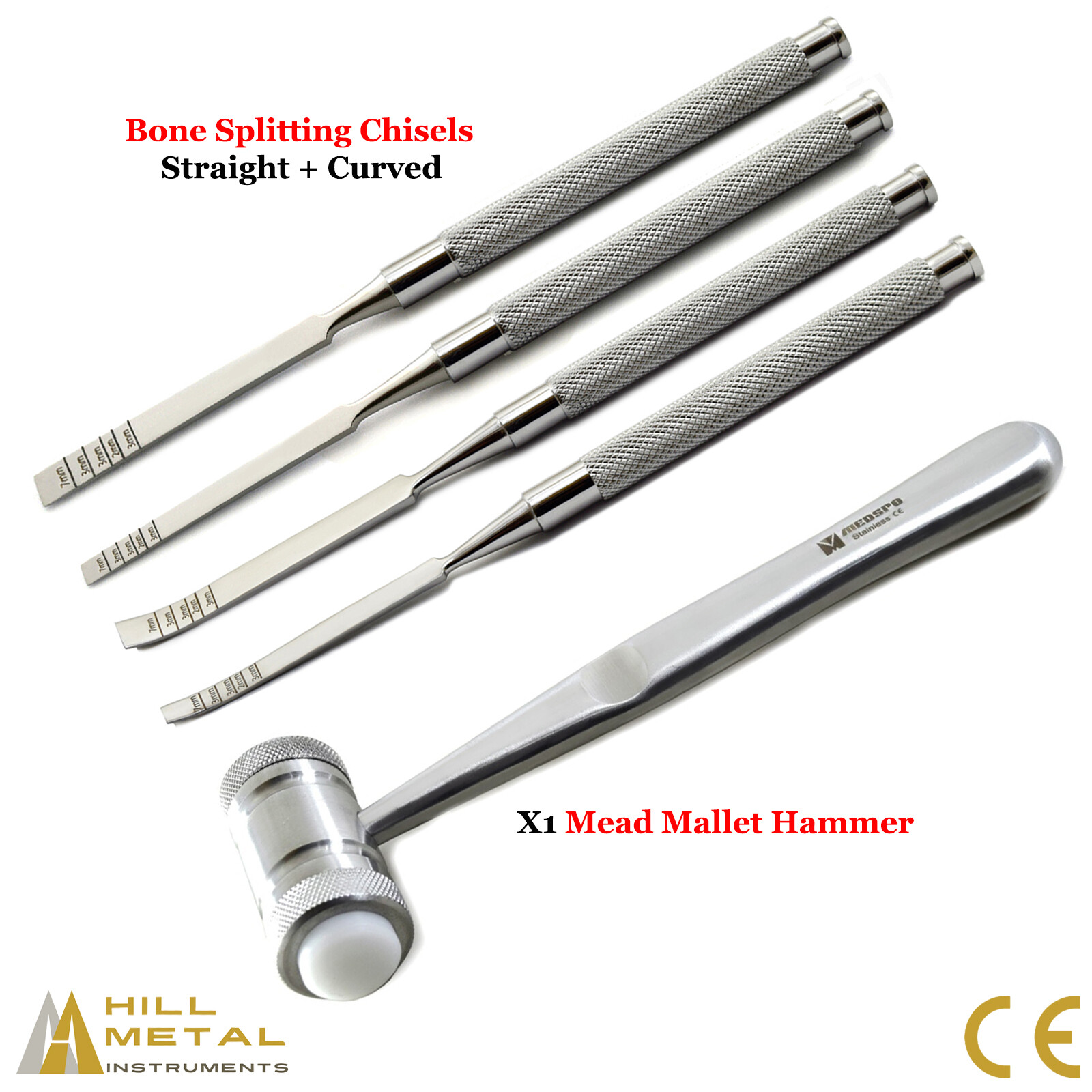 Dental Osteotome Bone Ridge Expansion Chisels Extraction Mallet Hammer Surgical