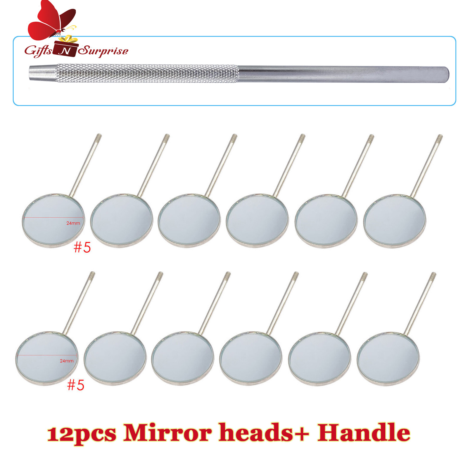 12 Pcs Dental Mouth Mirror heads Cone Socket # 5 Plain – Stainless Steel + Gift