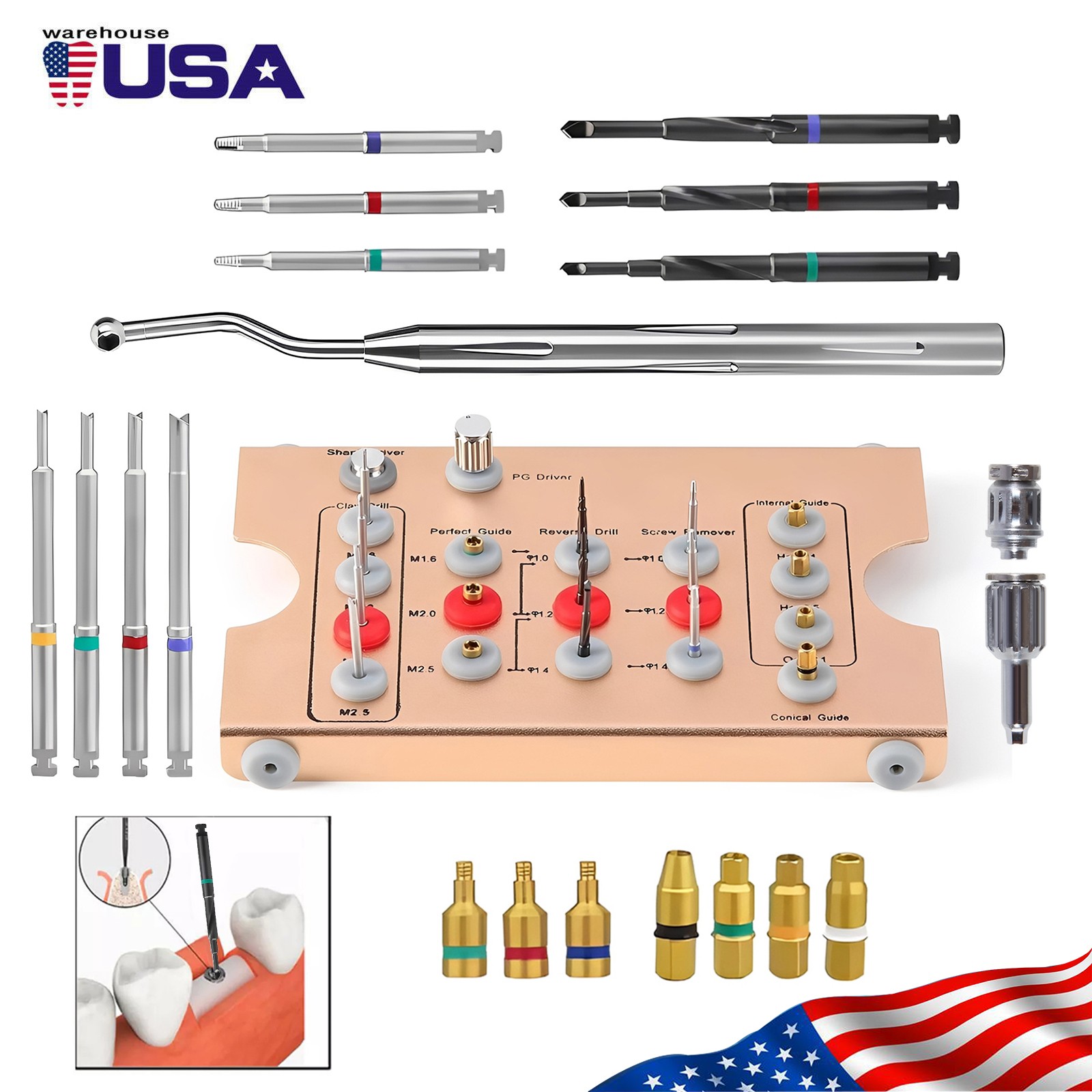 Dental Universal Implant Removal Kit Golden Box Broken Screws Extract Tool Set