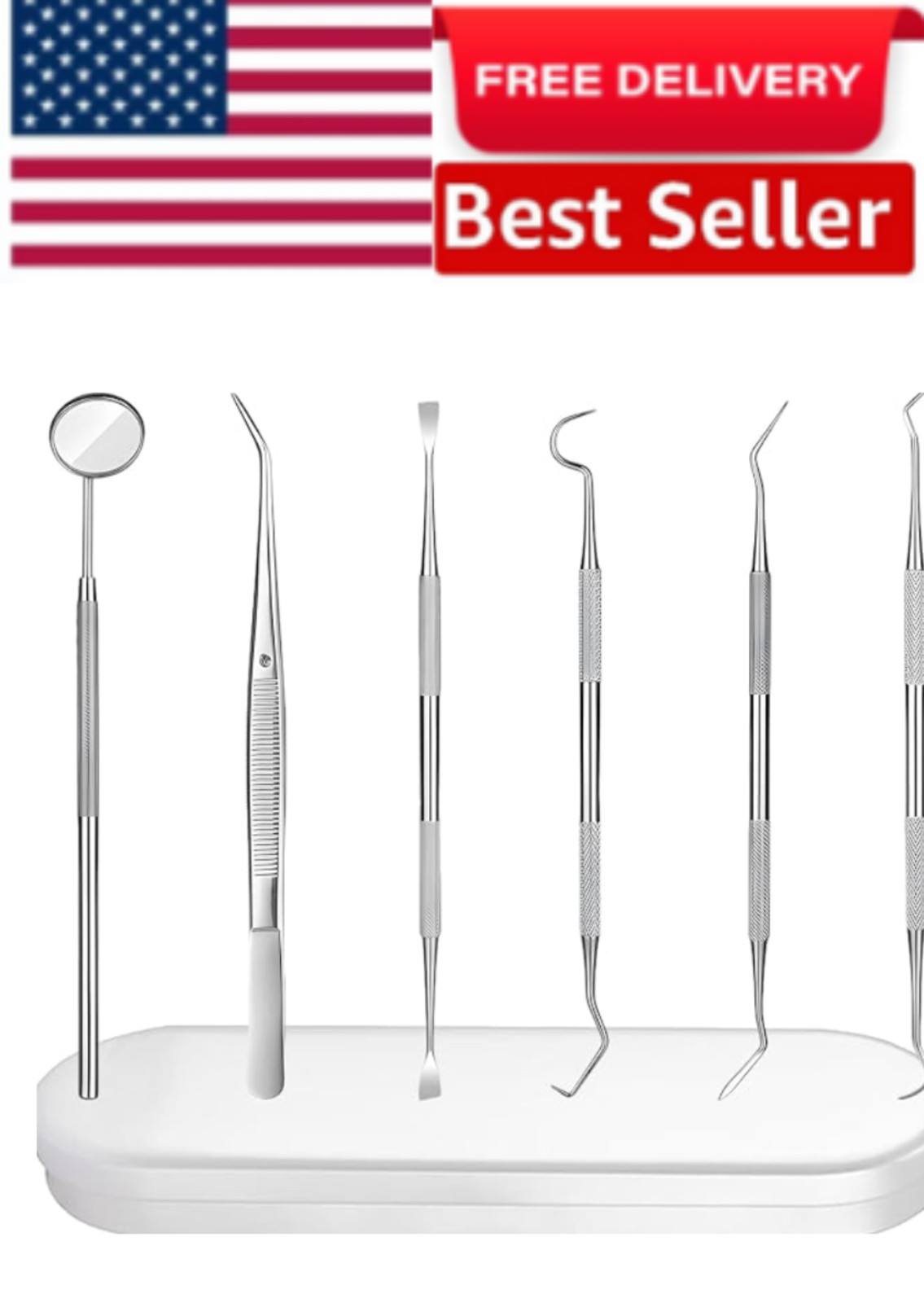 6Pcs Stainless Steel Dental Tools Kit Teeth Cleaning Plaque Tartar Remover Case