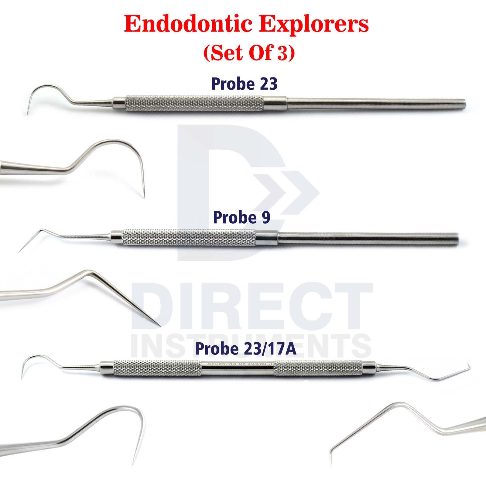3Pcs Dental Endodontic Explorers 23/17A Probe 9 Periodontal Diagnostic Tools Set