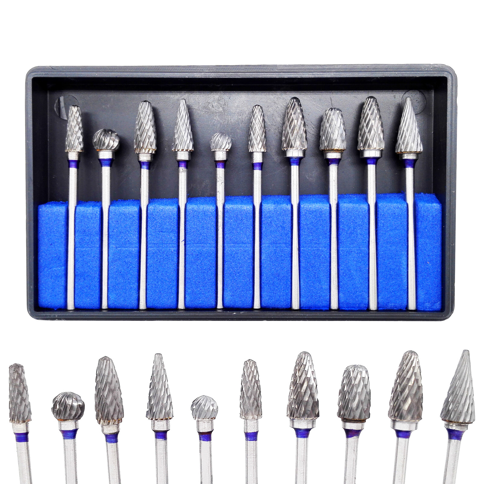 10 Pcs Dental Lab Polishing Bur Drills Tungsten Steel Carbide Burs Burrs 2.35MM