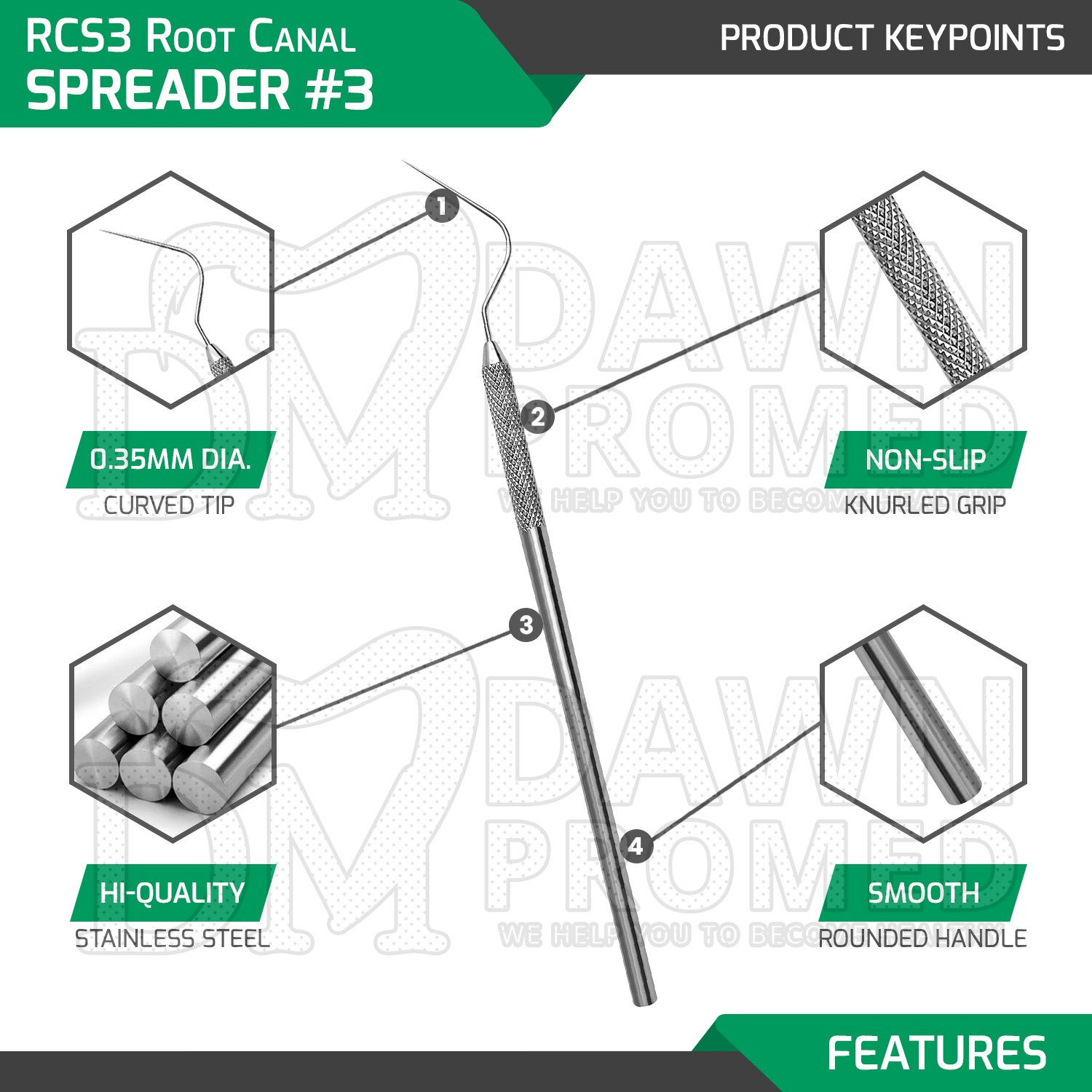6 Pcs RCS3 Root Canal Spreader #3 Single Ended 6.5″ Dental Endodontic Set