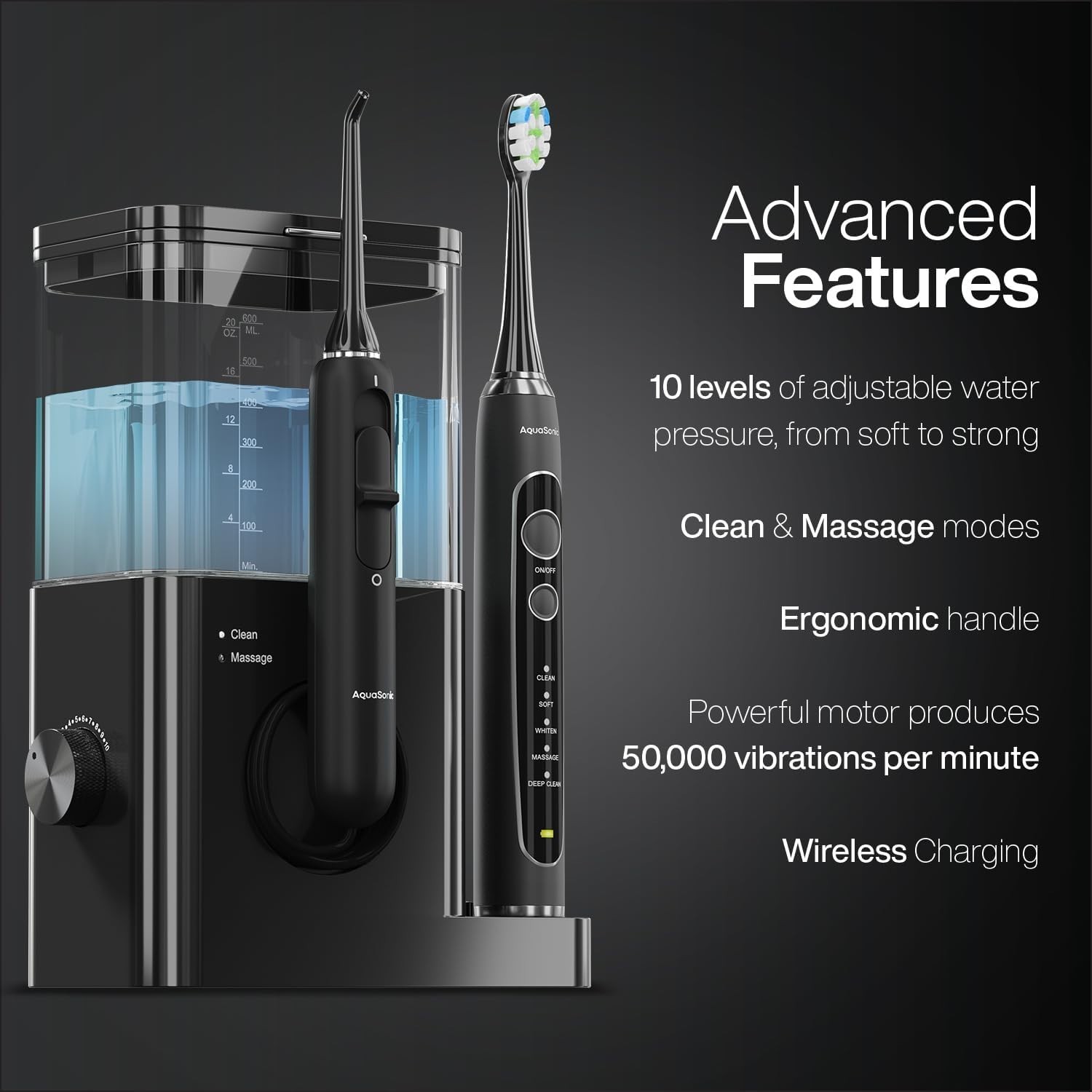 Multi Pressure Setting Water Flosser and Electric Toothbrush in Sleek Design