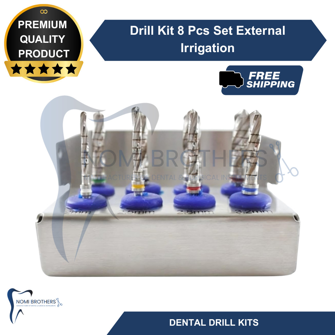 Dental Drill Kit 8pcs External Irrigation With Holder Reusable Tool CE Silver