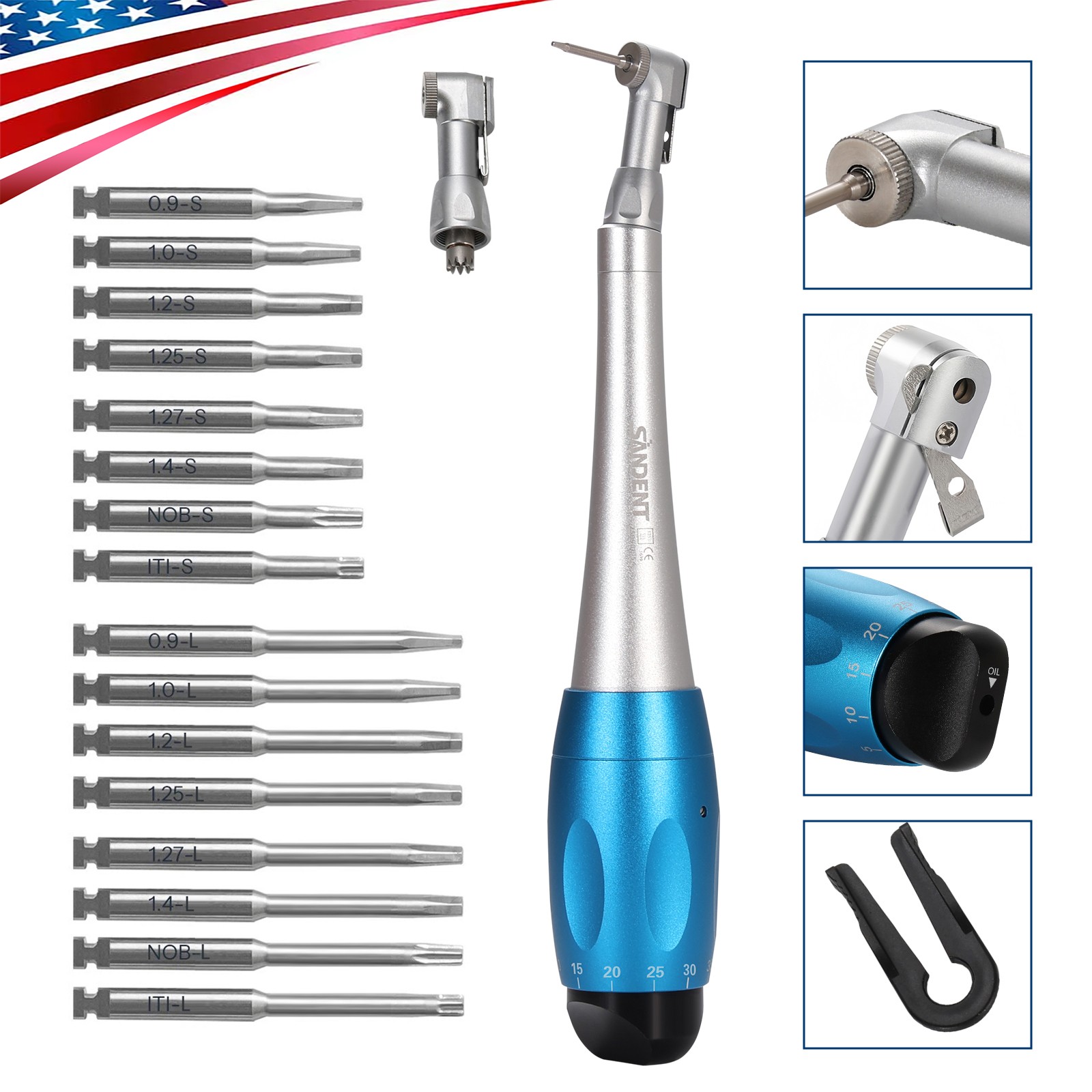 Dental Universal Implant Kit Torque Wrench Contra Angle Handpiece & 16 Drivers B