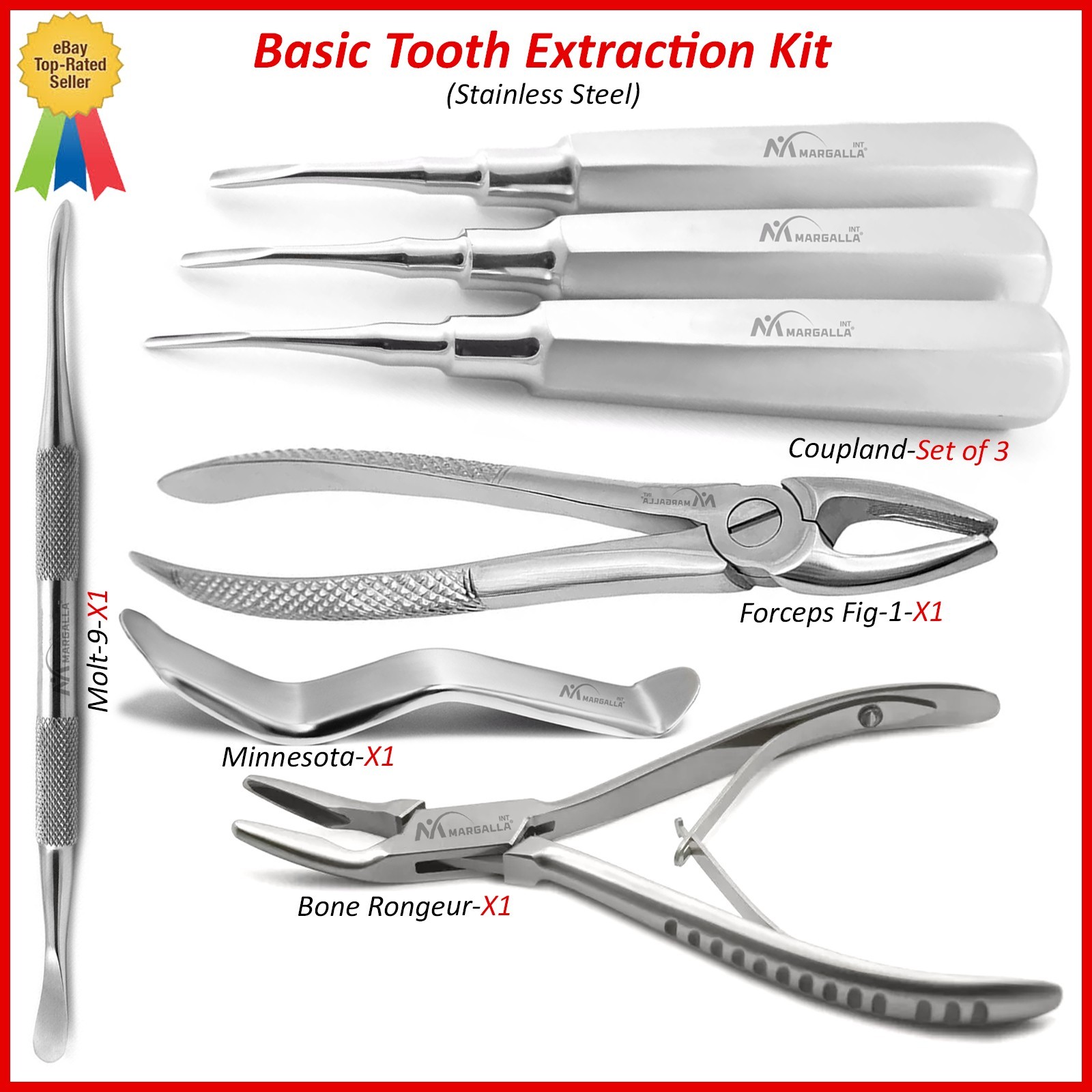 Basic Tooth Extraction Kit Oral Surgery Forceps Luxating Root Elevators