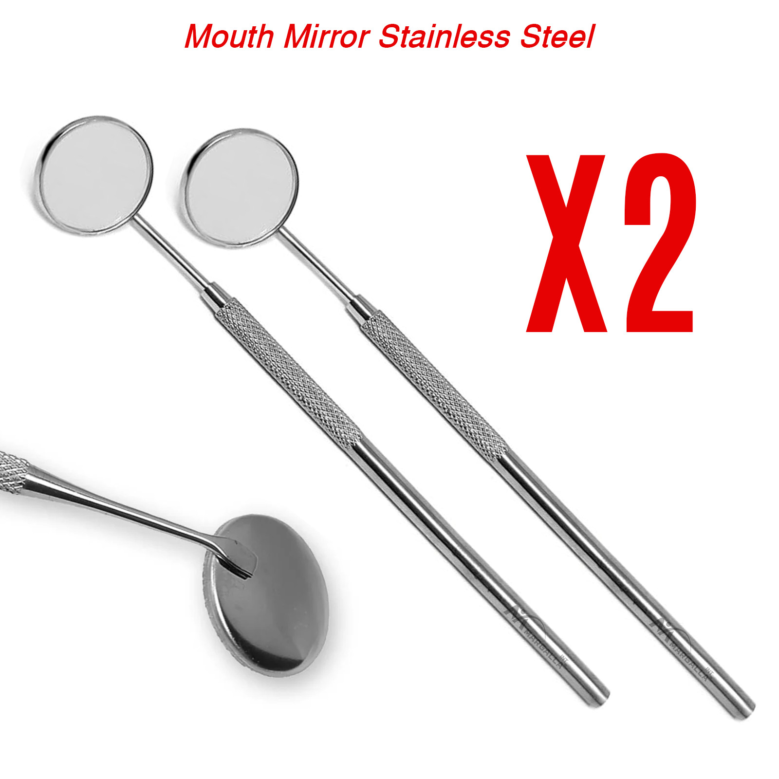 2Pcs Dental Mouth Mirror #5 w/Handle Dental Instruments Stainless German Grade