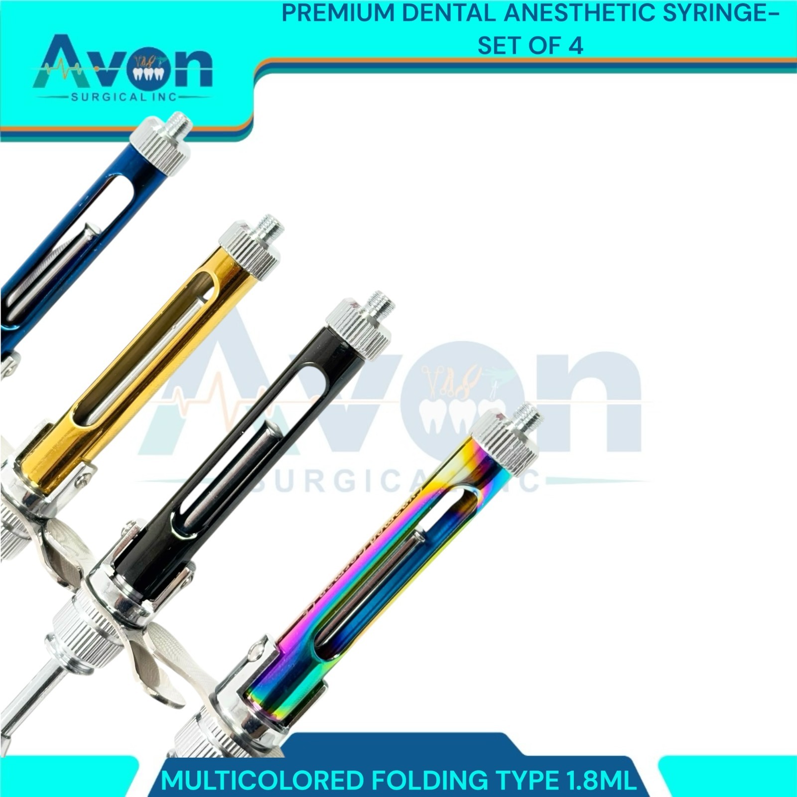 Anesthetic Folding Oral Dental Syringe, 1.8mL Capacity, Mix Colors – 4PC Lot