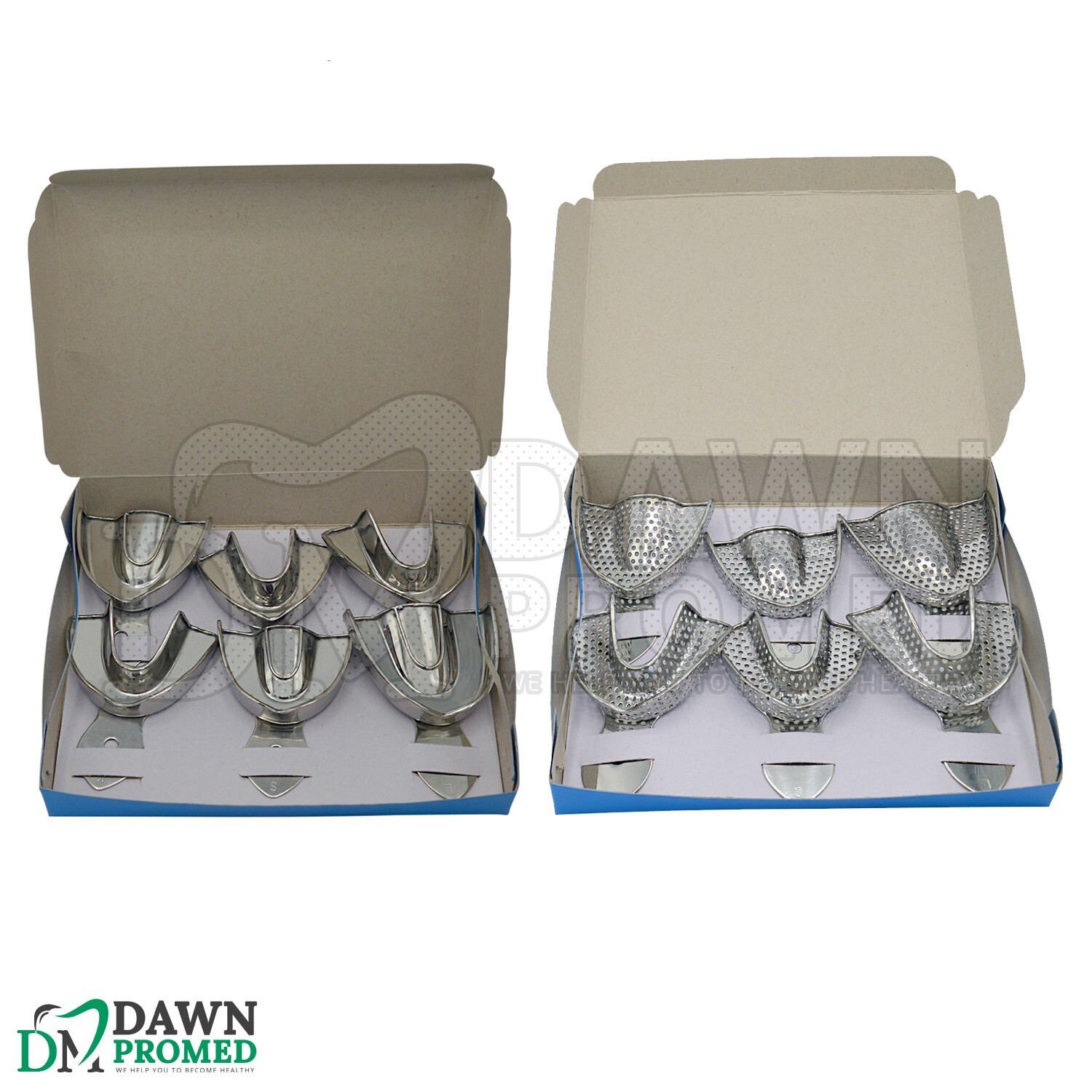 12 Pcs Solid & Perforated Metal Upper & Lower Dental Impression Trays Set
