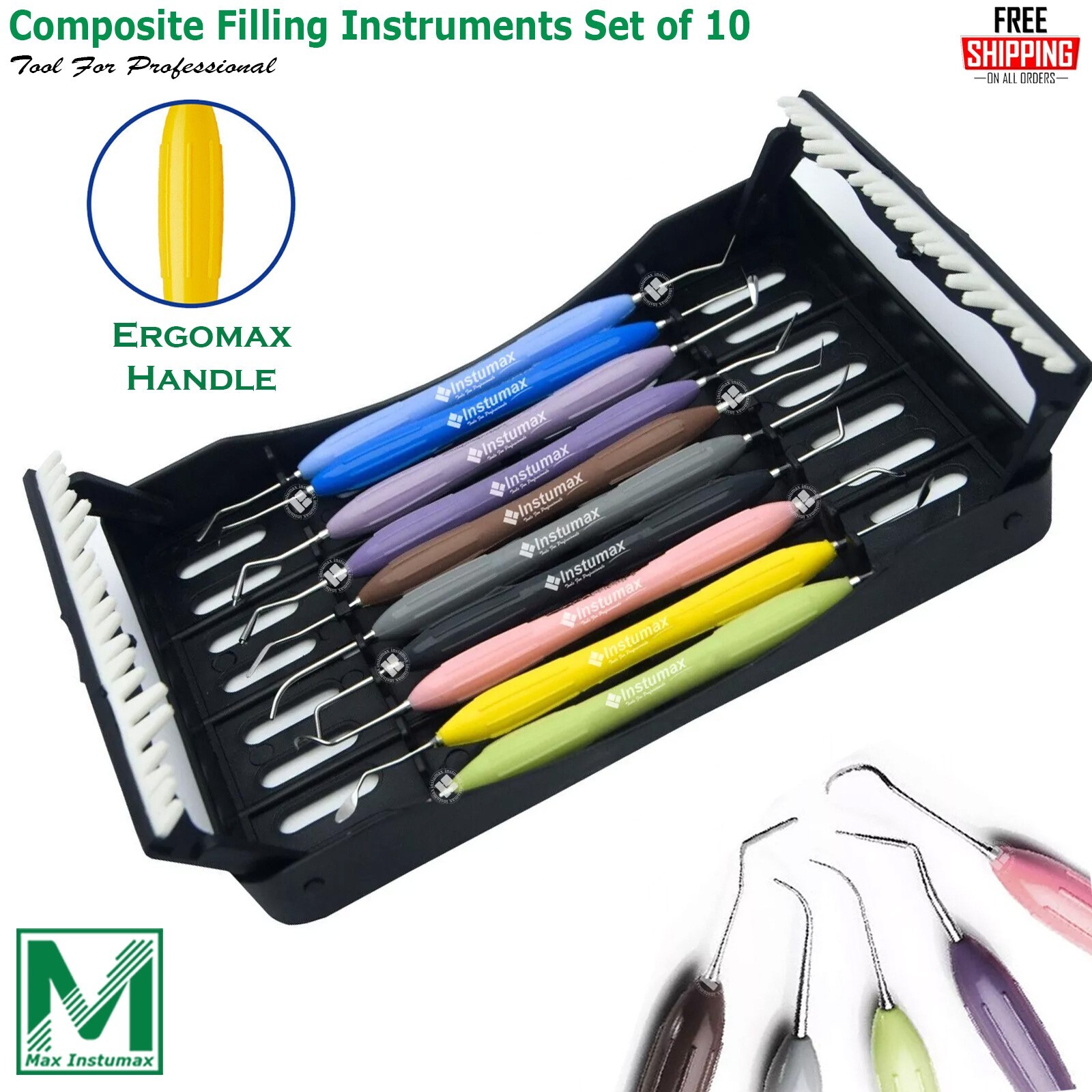 Dental Composite Filling Instruments Set Of 5-Pcs Silicone Handle Colorful New