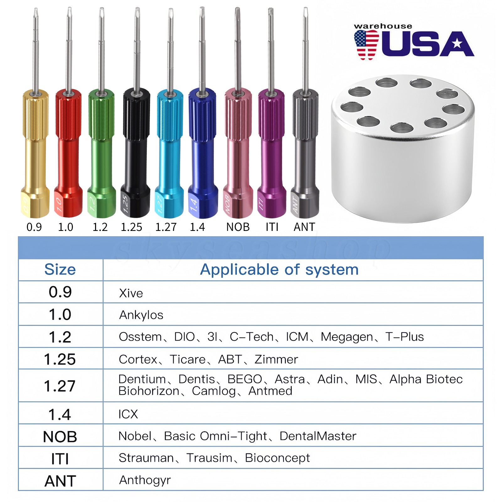 Dental Implant Screw Driver Kit Lab AST 3i NOB Implant Tools 9 PCs Set & Holder