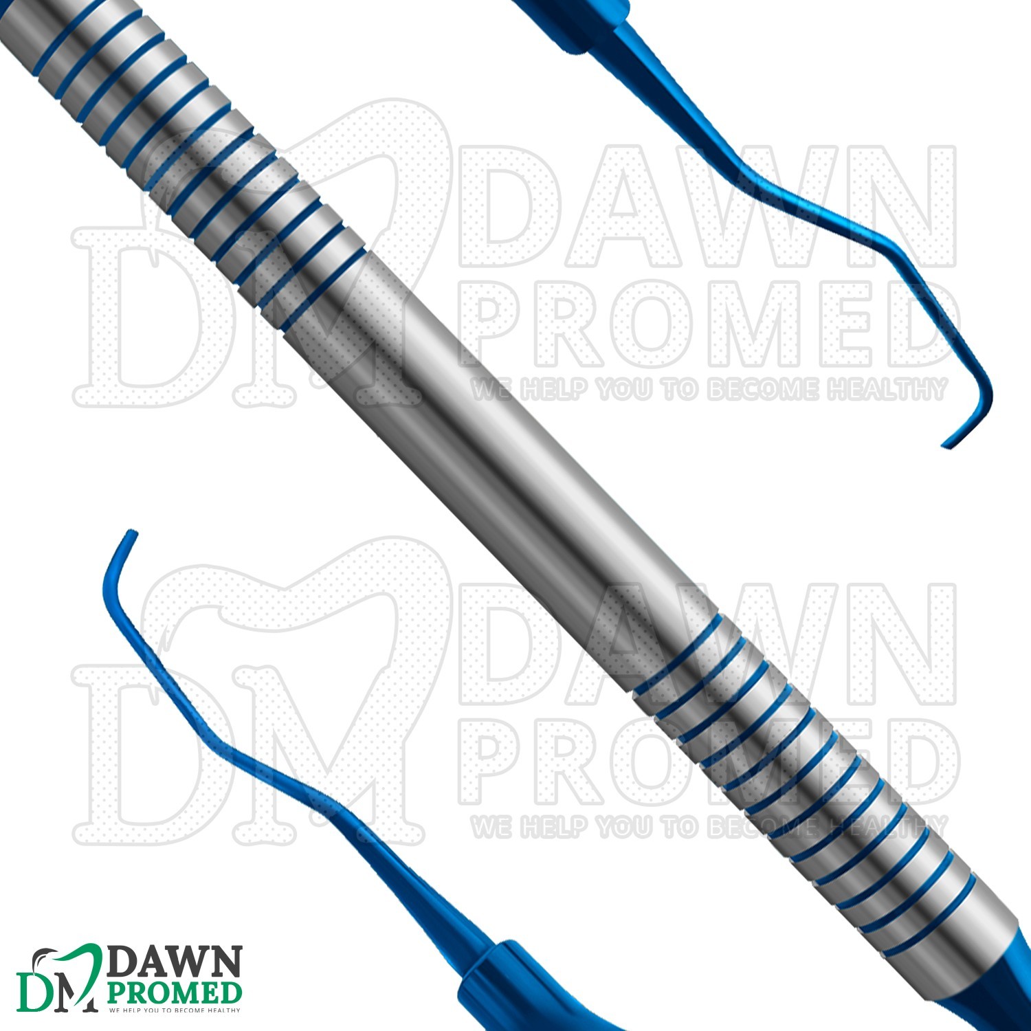 6 Pcs Dental Gracey Curettes 1/2 Blue Coated Tip Blue & Silver Hollow Handle Set