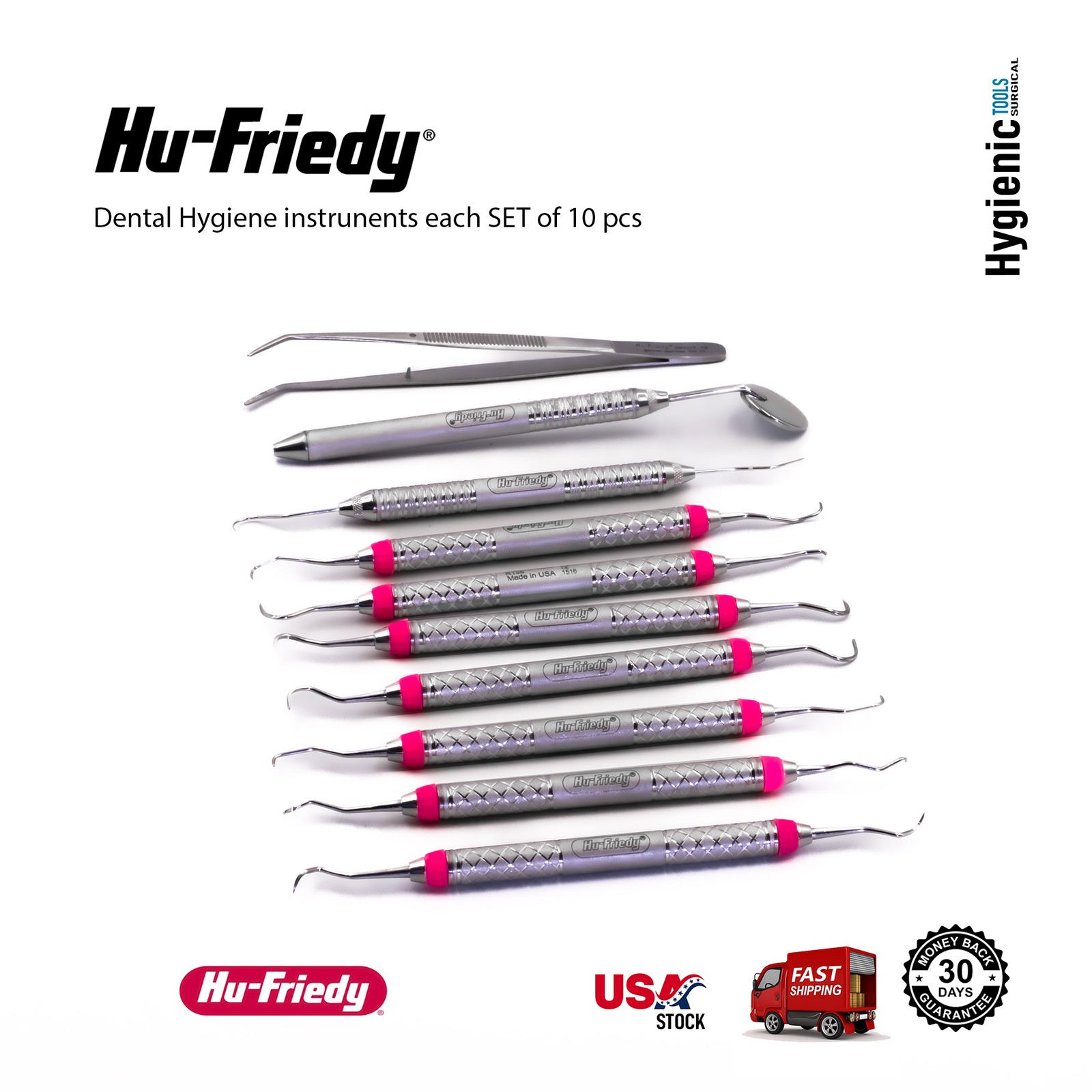 Hu Friedy Dental Hygiene Instruments Set of 10 PCS With Sterlization Cassette