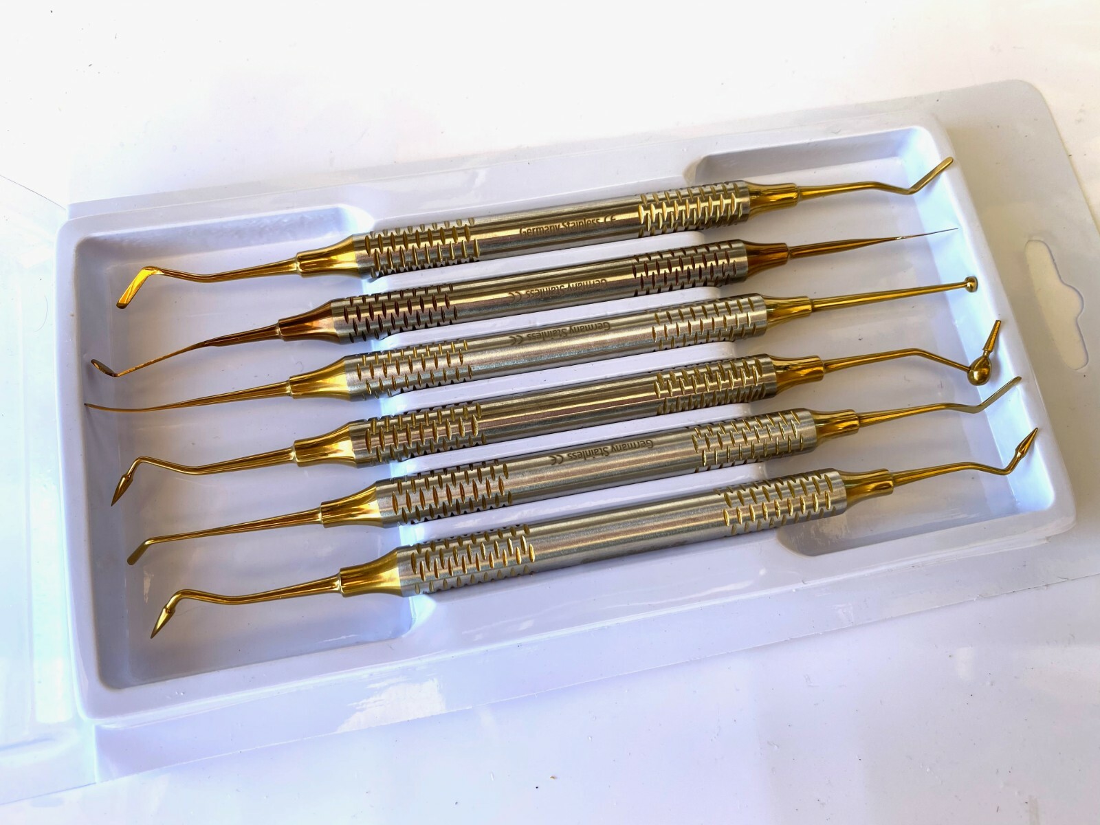 6 piece Dental Composite Filling Instrument Gold Titanium Coated Restorative Kit