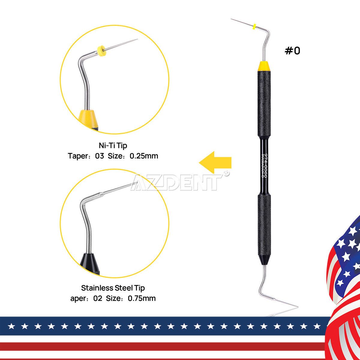 Dental Endo Buchanan Hand Plugger Tips Fill Obturation Instrument Size-0,1,2