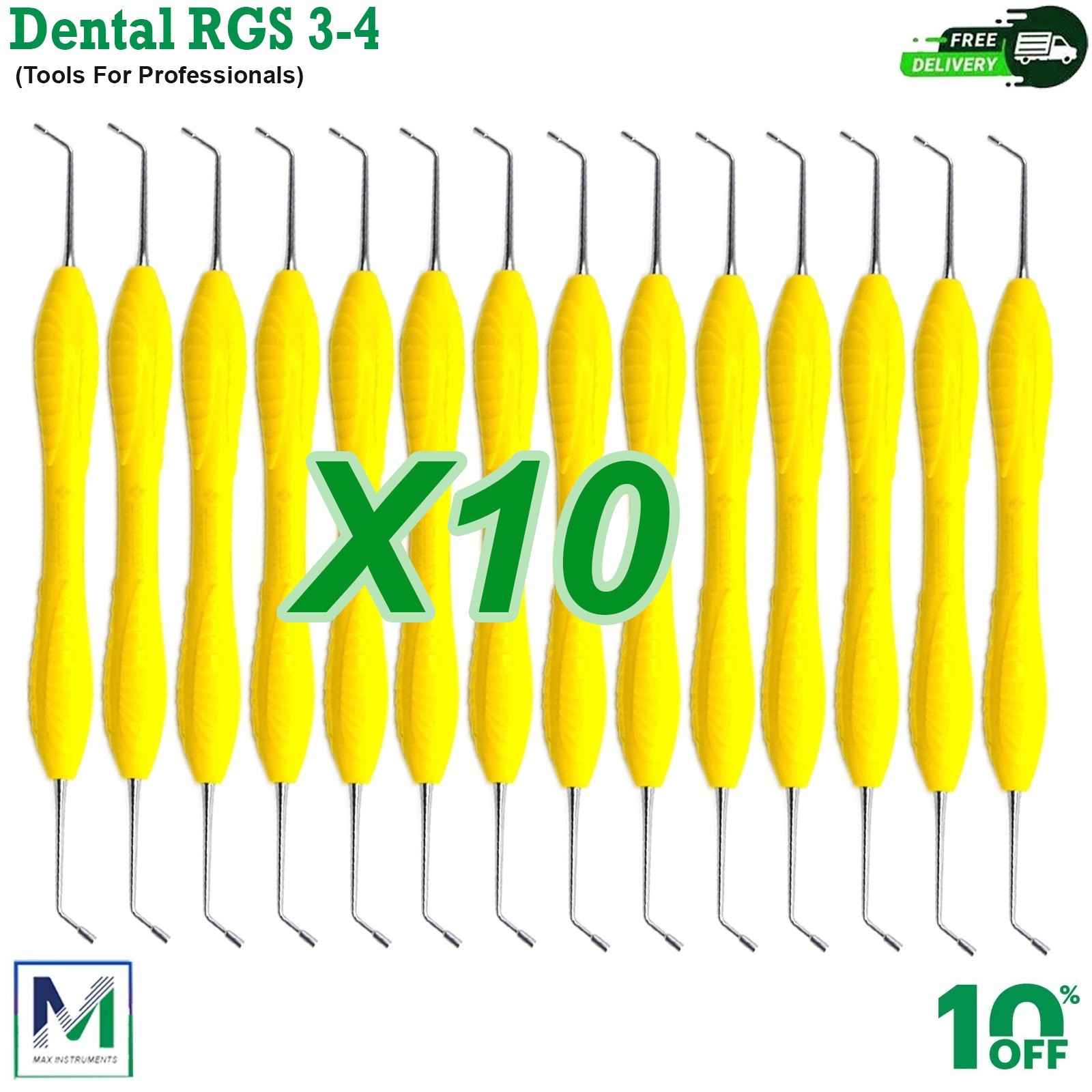 Dental Instrument RGS 3-4 Silicon Yellow Handle Depth Dimensions Restoration X10